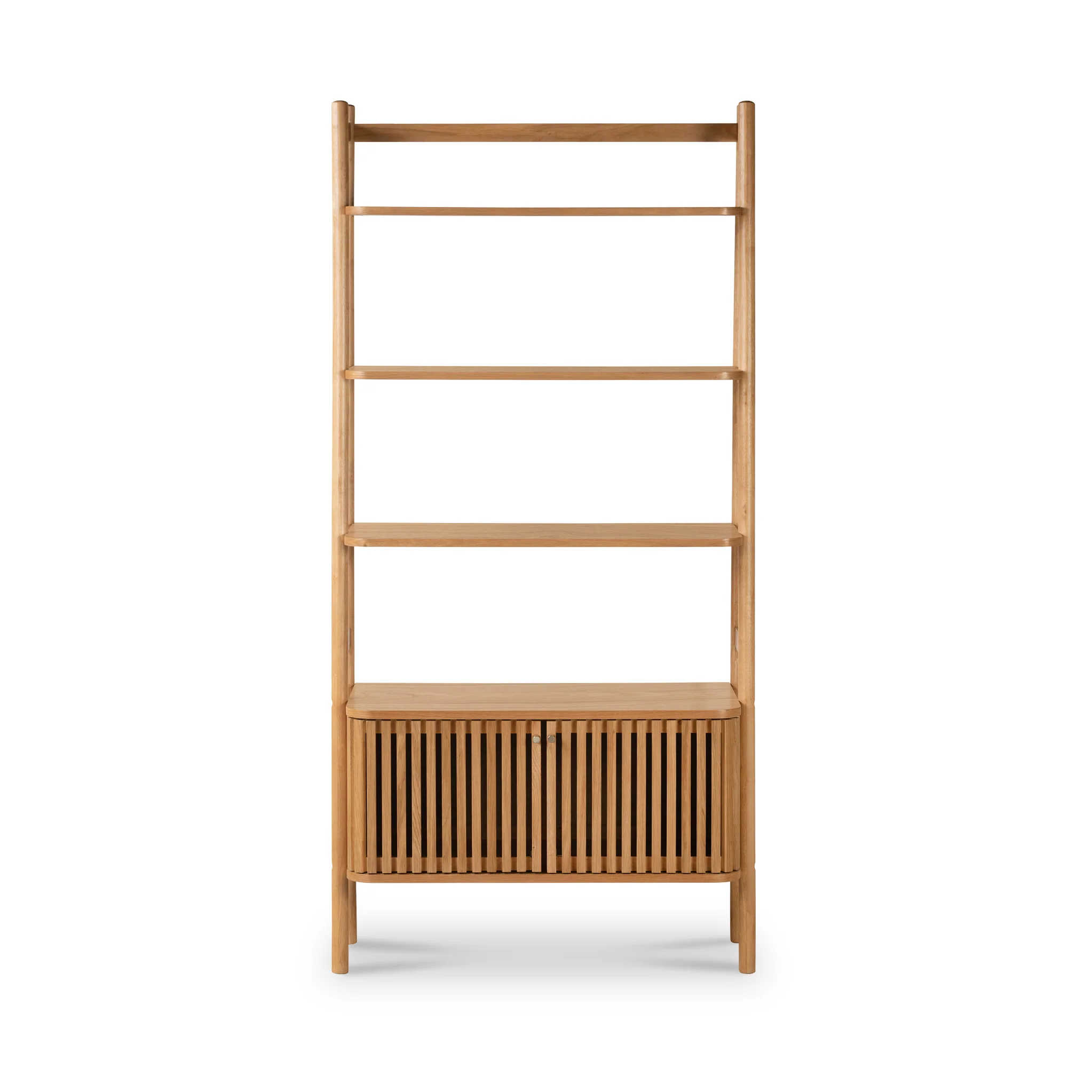 Shorwell Oak Large Bookcase with 2 Door Slatted Cupboard - Image 3