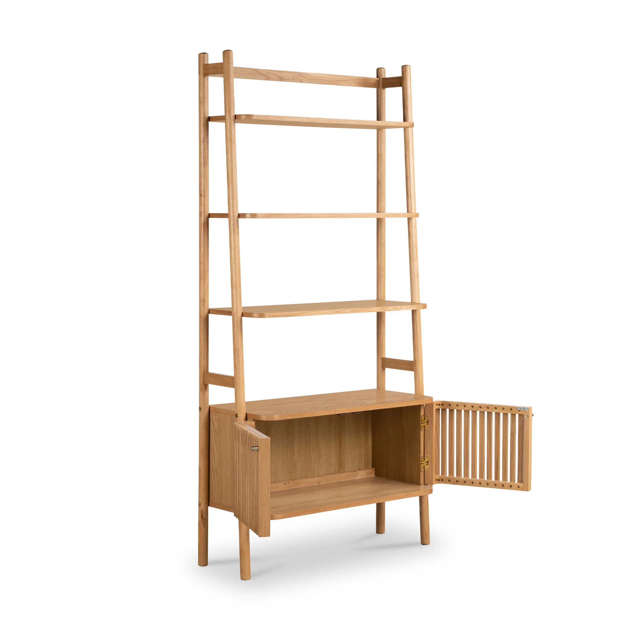 Shorwell Oak Large Bookcase with 2 Door Slatted Cupboard - Image 4