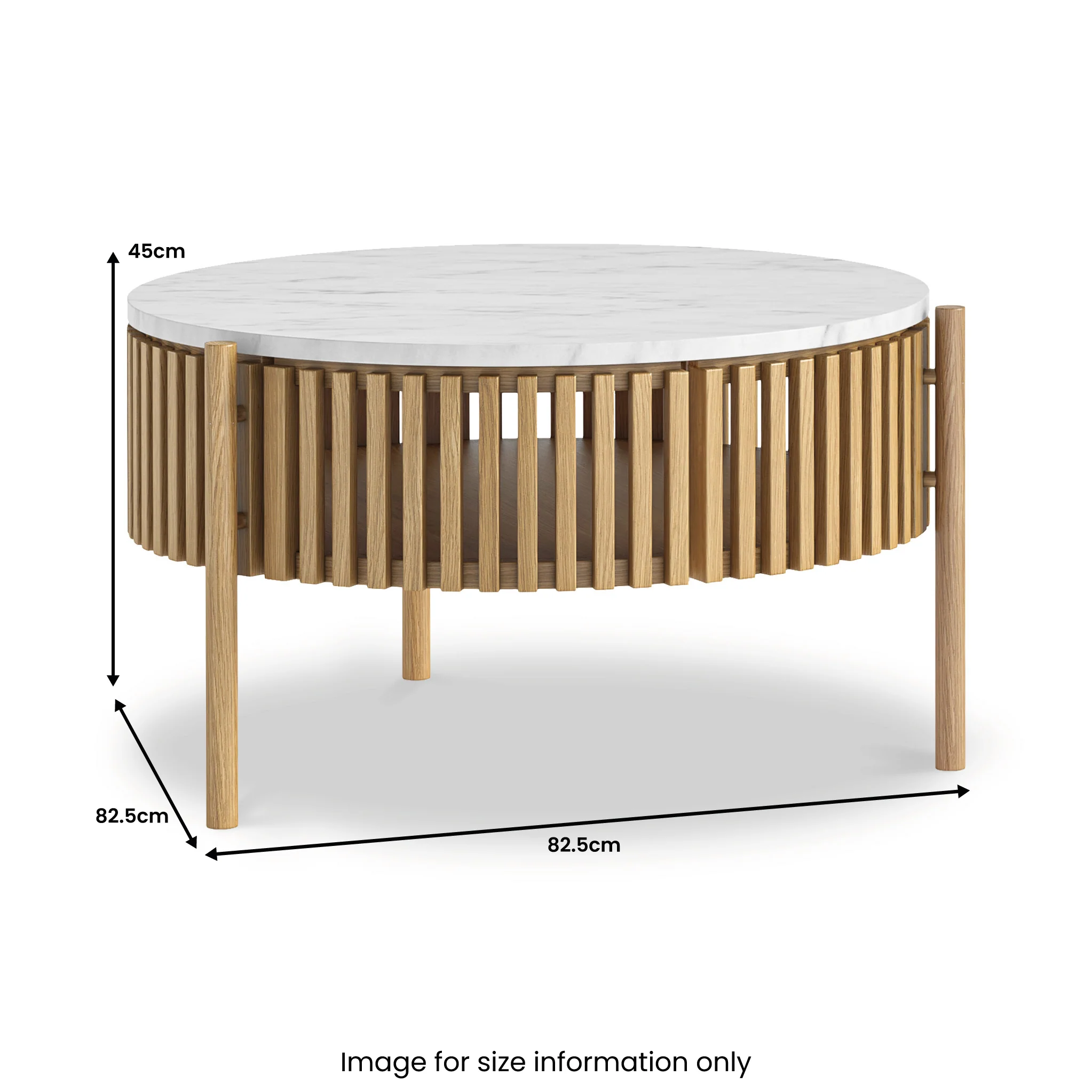 Shorwell Oak & Marble Slatted 1 Door Coffee Table - Image 3