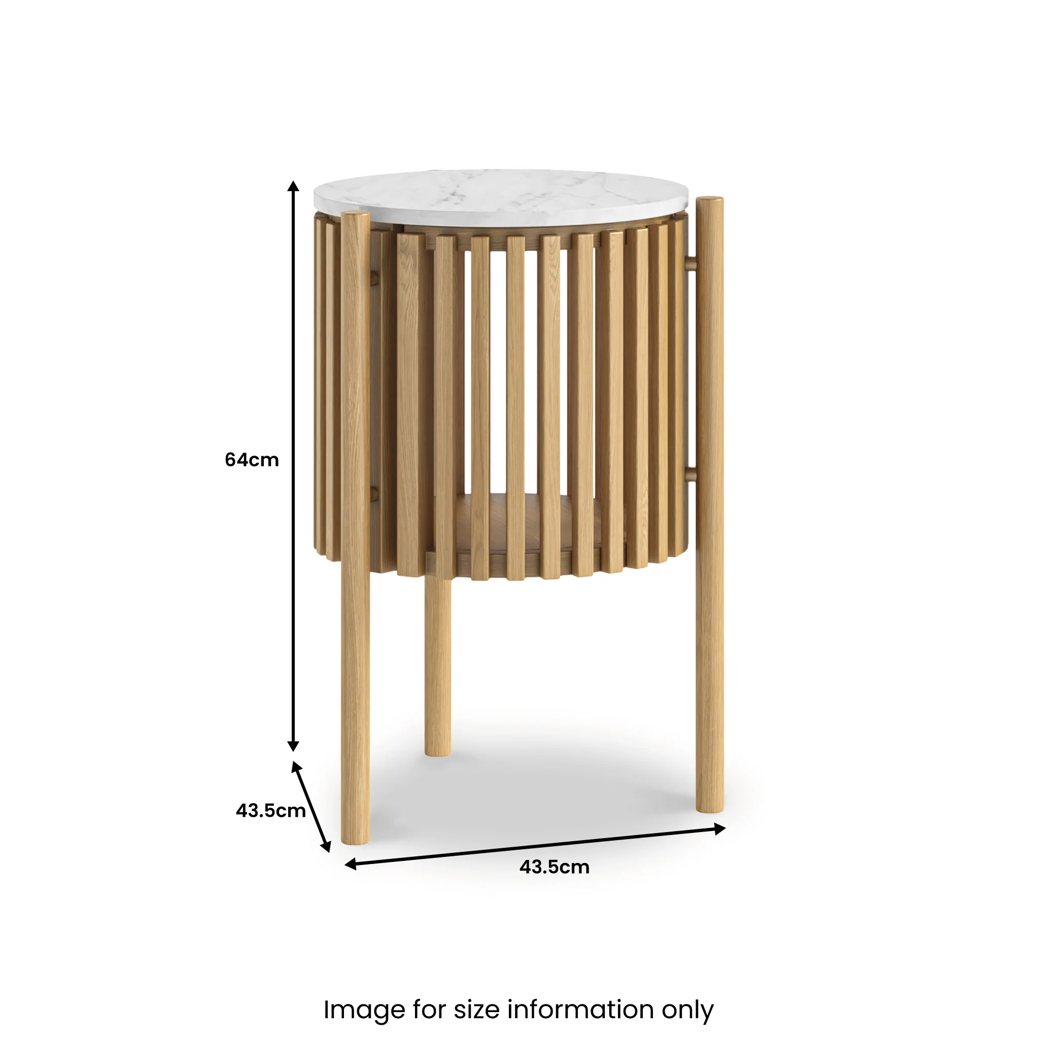 Shorwell Oak & Marble Slatted 1 Door Side Table - Image 3