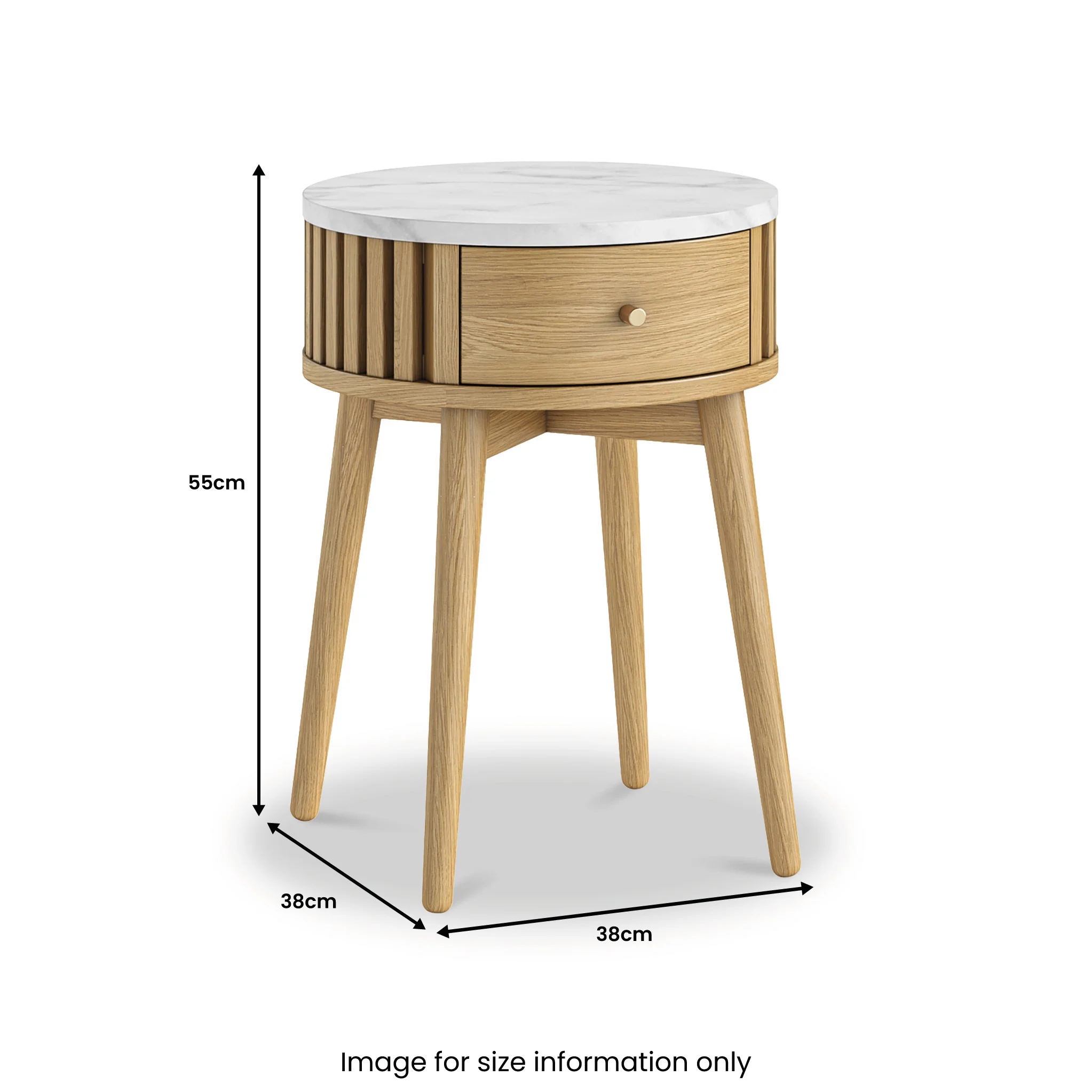 Shorwell Oak & Marble Slatted 1 Drawer Side Table - Image 3