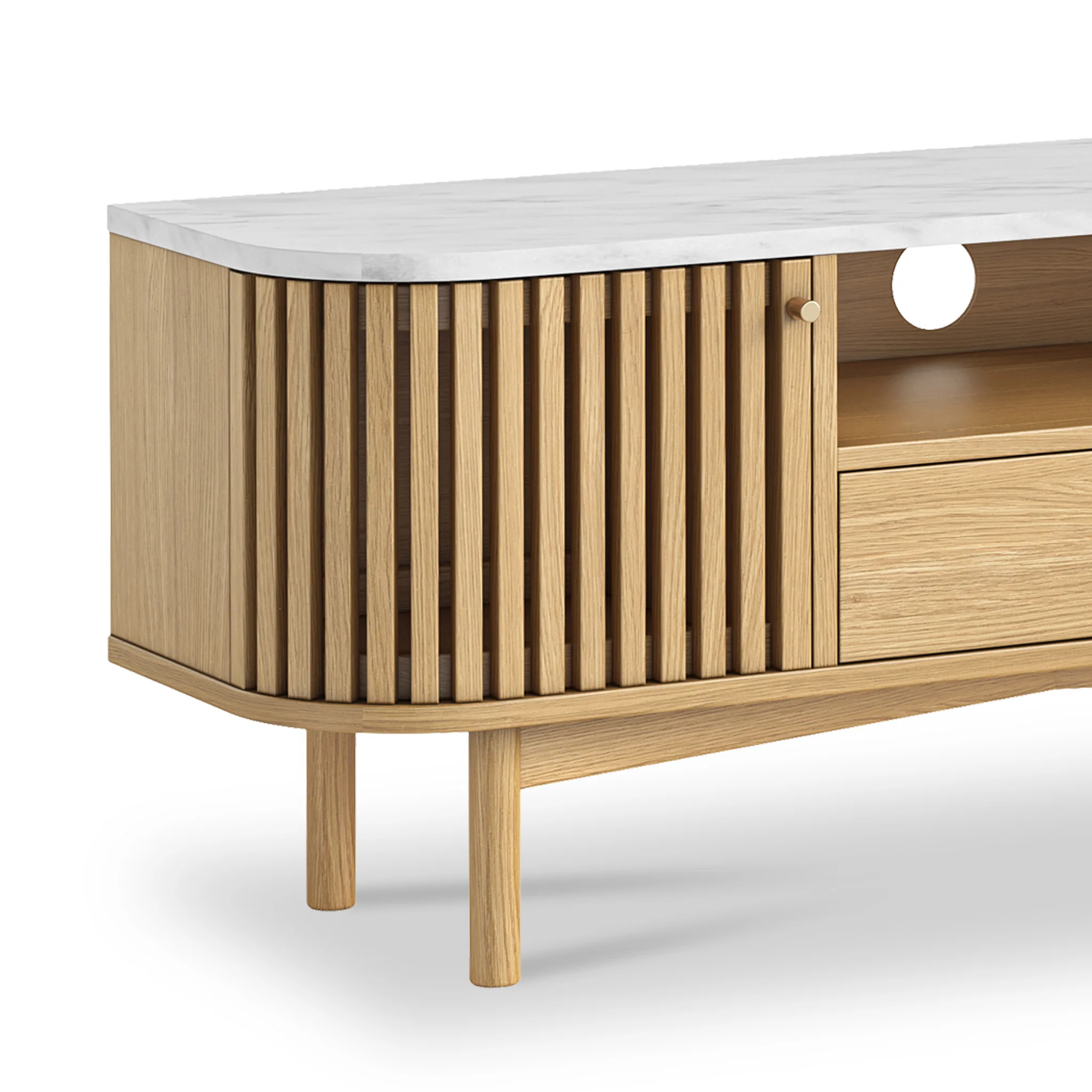 Shorwell Oak & Marble Slatted 130cm TV Unit - Image 3