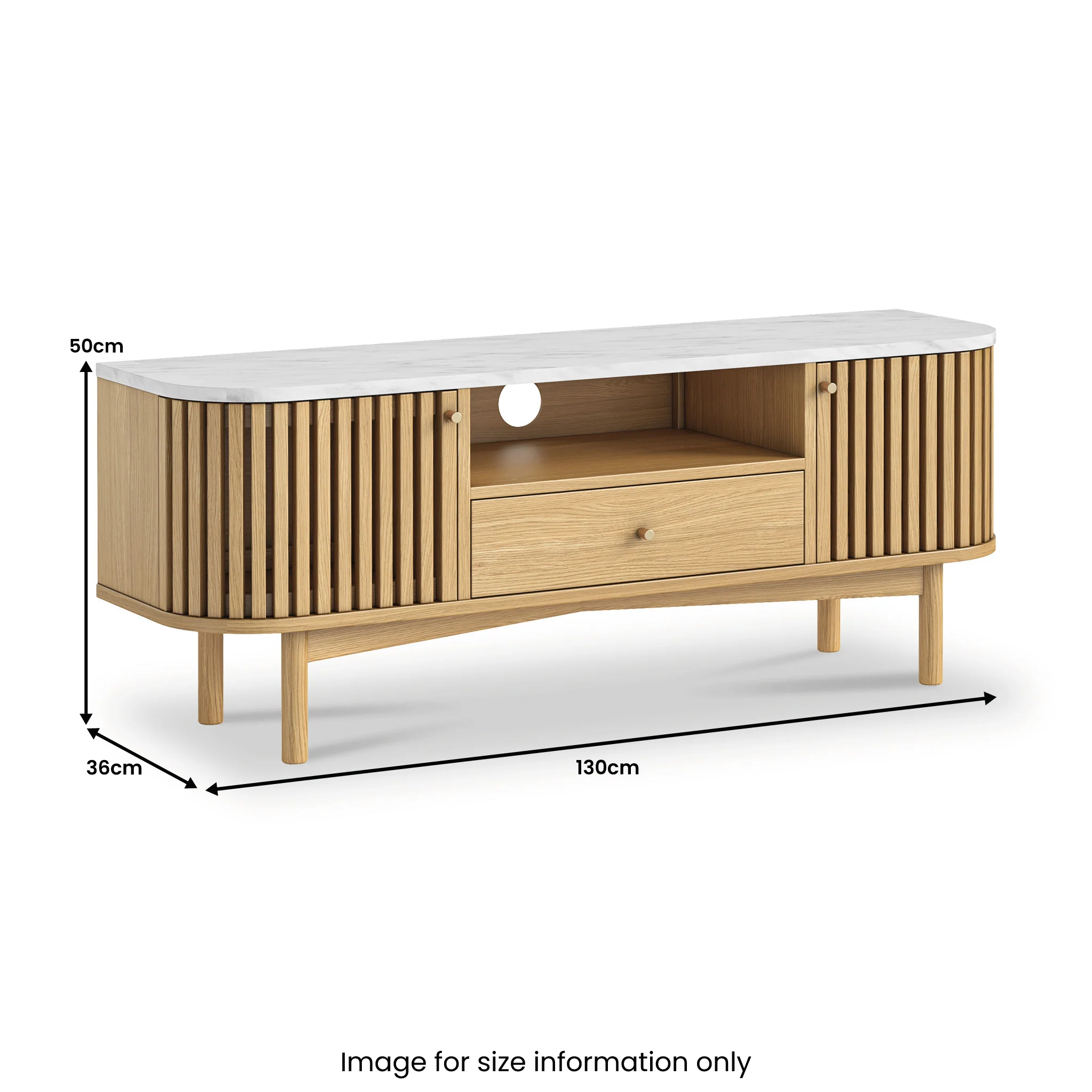Shorwell Oak & Marble Slatted 130cm TV Unit - Image 4