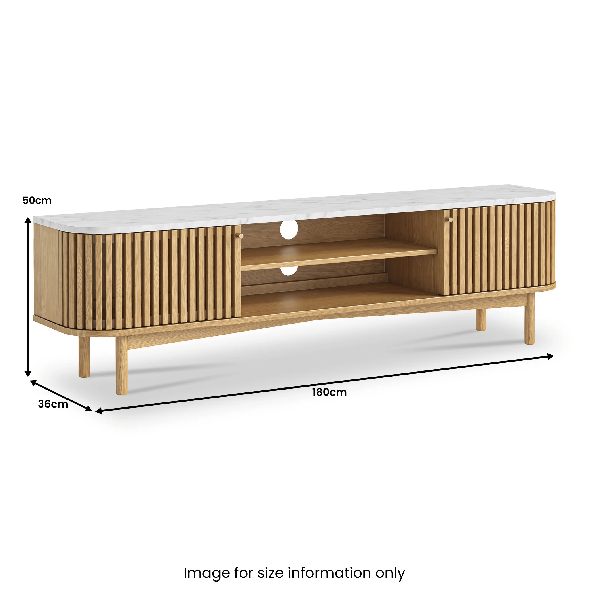 Shorwell Oak & Marble Slatted 180cm TV Unit - Image 3
