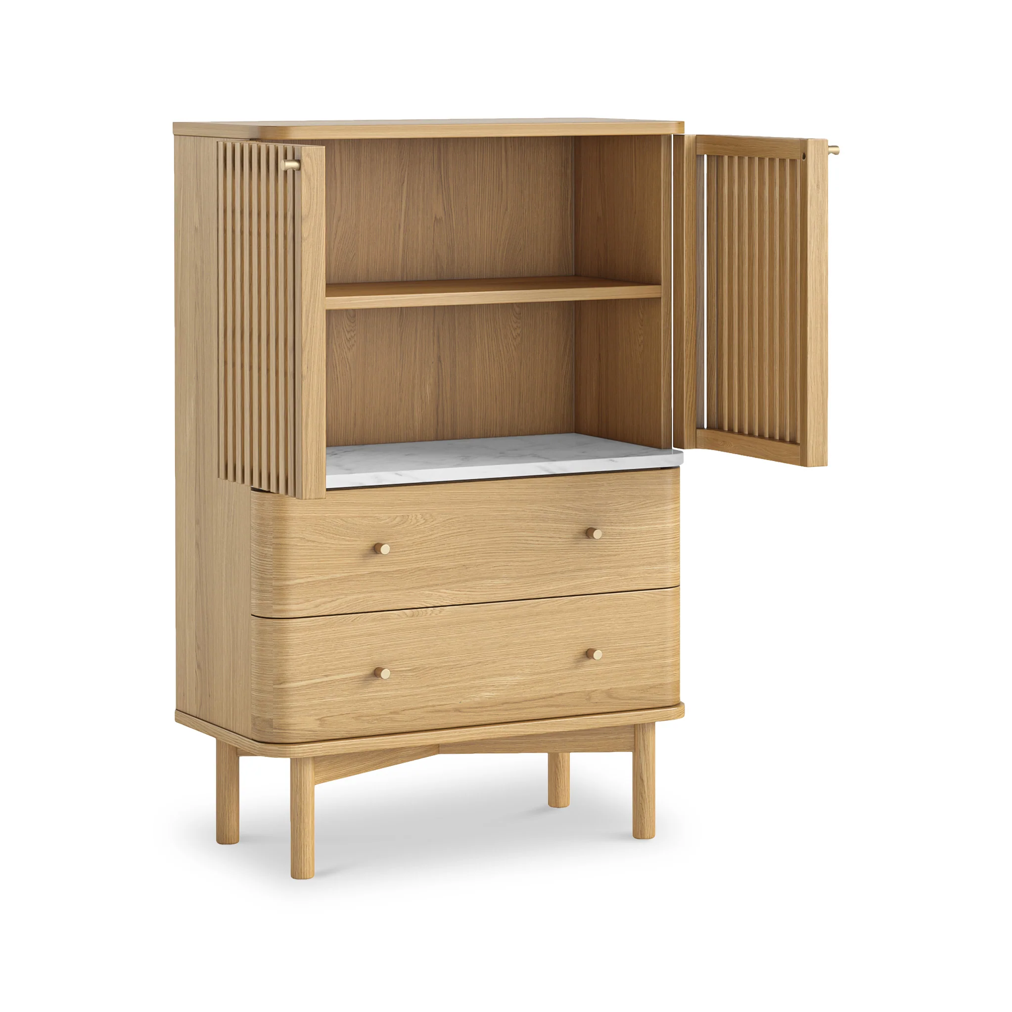 Shorwell Oak & Marble Slatted 2 Drawer 2 Door Cabinet - Image 3