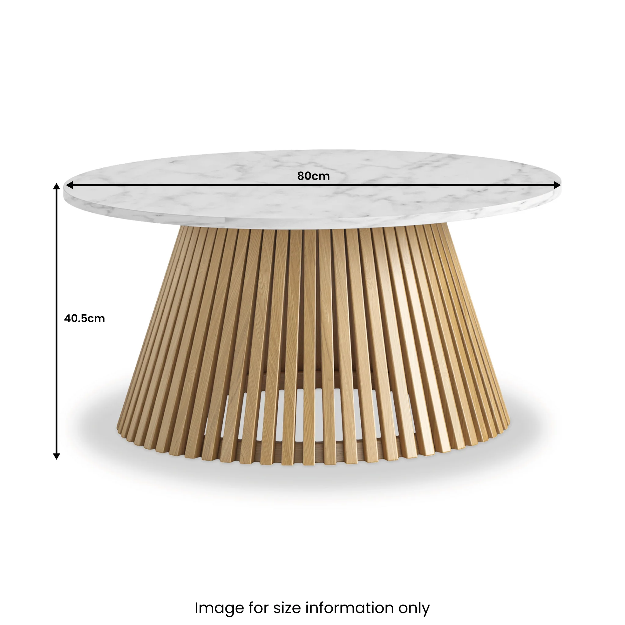 Shorwell Oak & Marble Slatted 80cm Round Coffee Table - Image 3