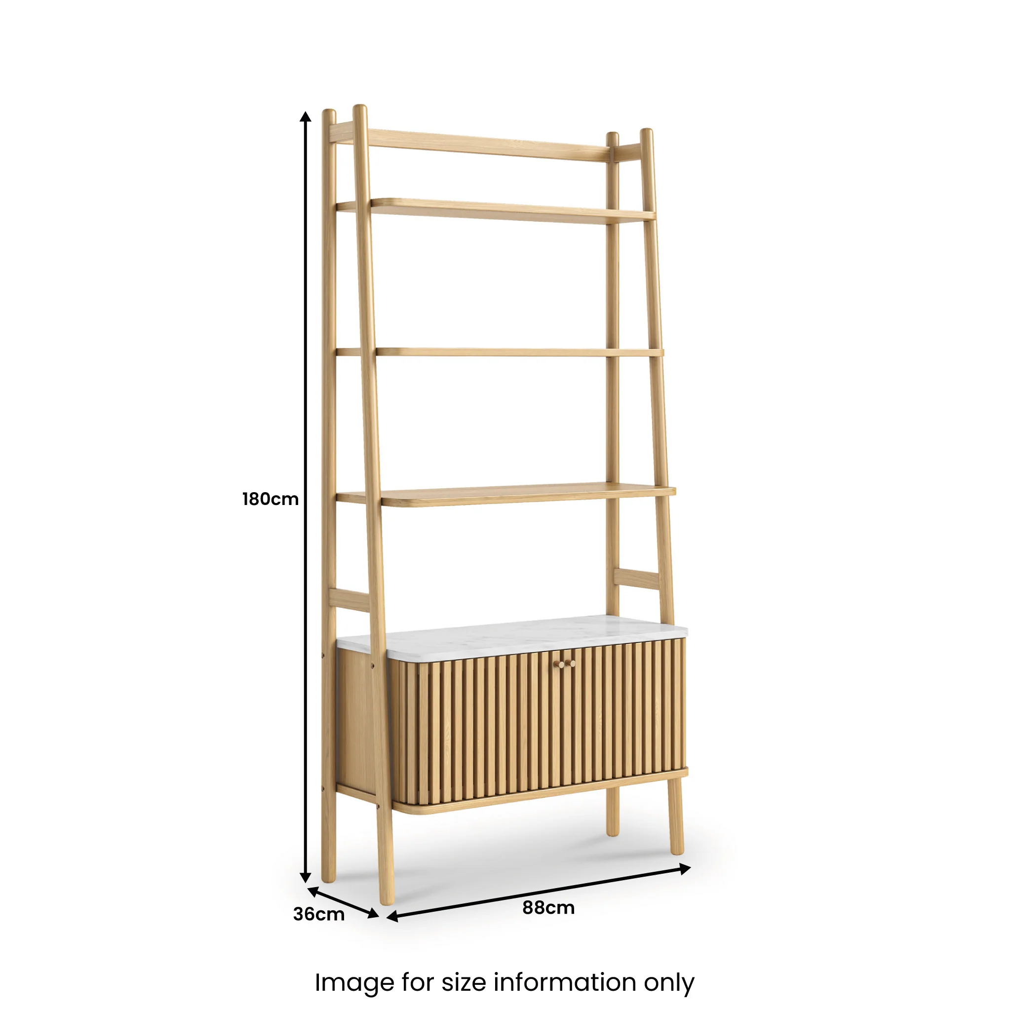 Shorwell Oak & Marble Bookcase with 2 Door Slatted Cupboard - Image 3