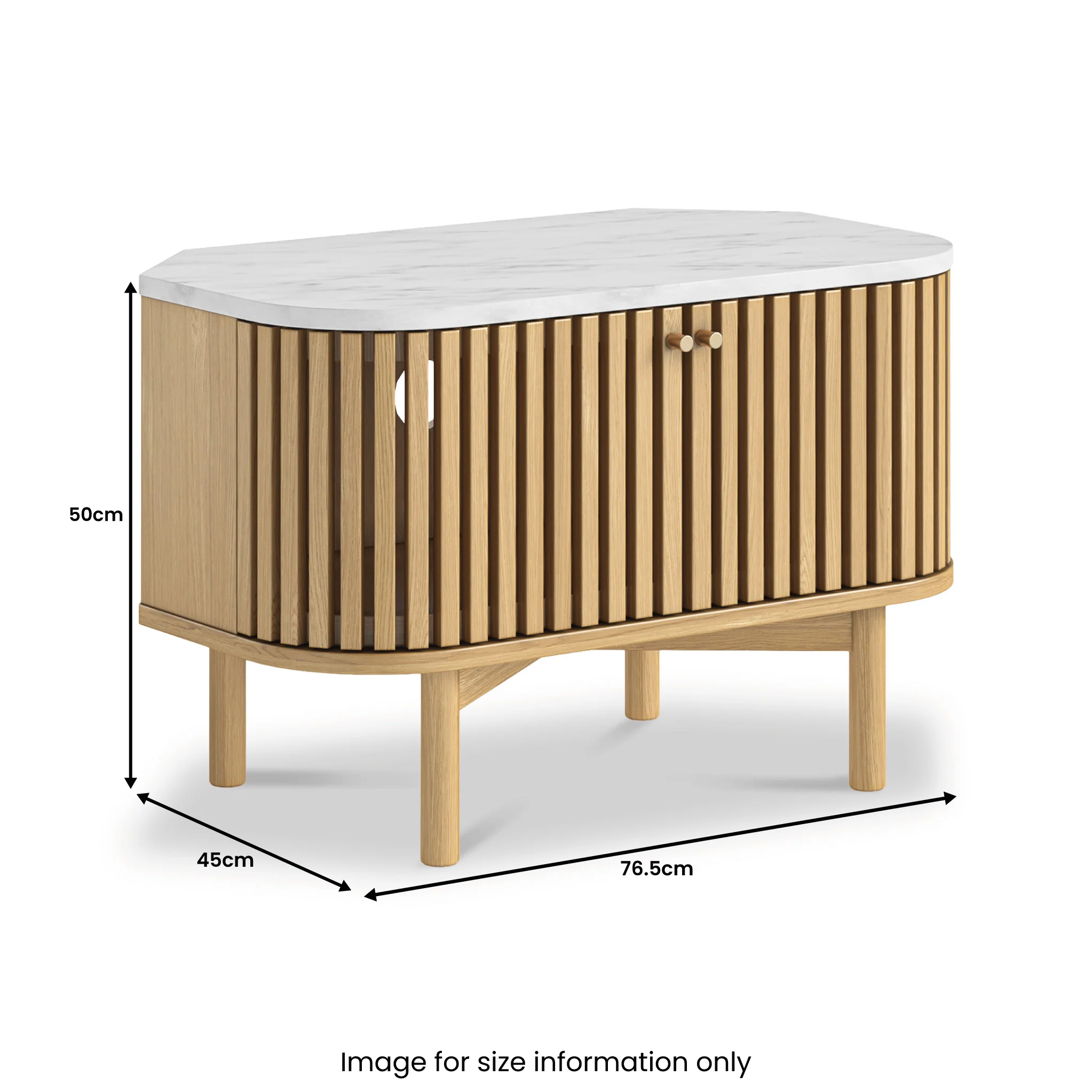 Shorwell Oak & Marble Slatted Corner TV Unit - Image 3