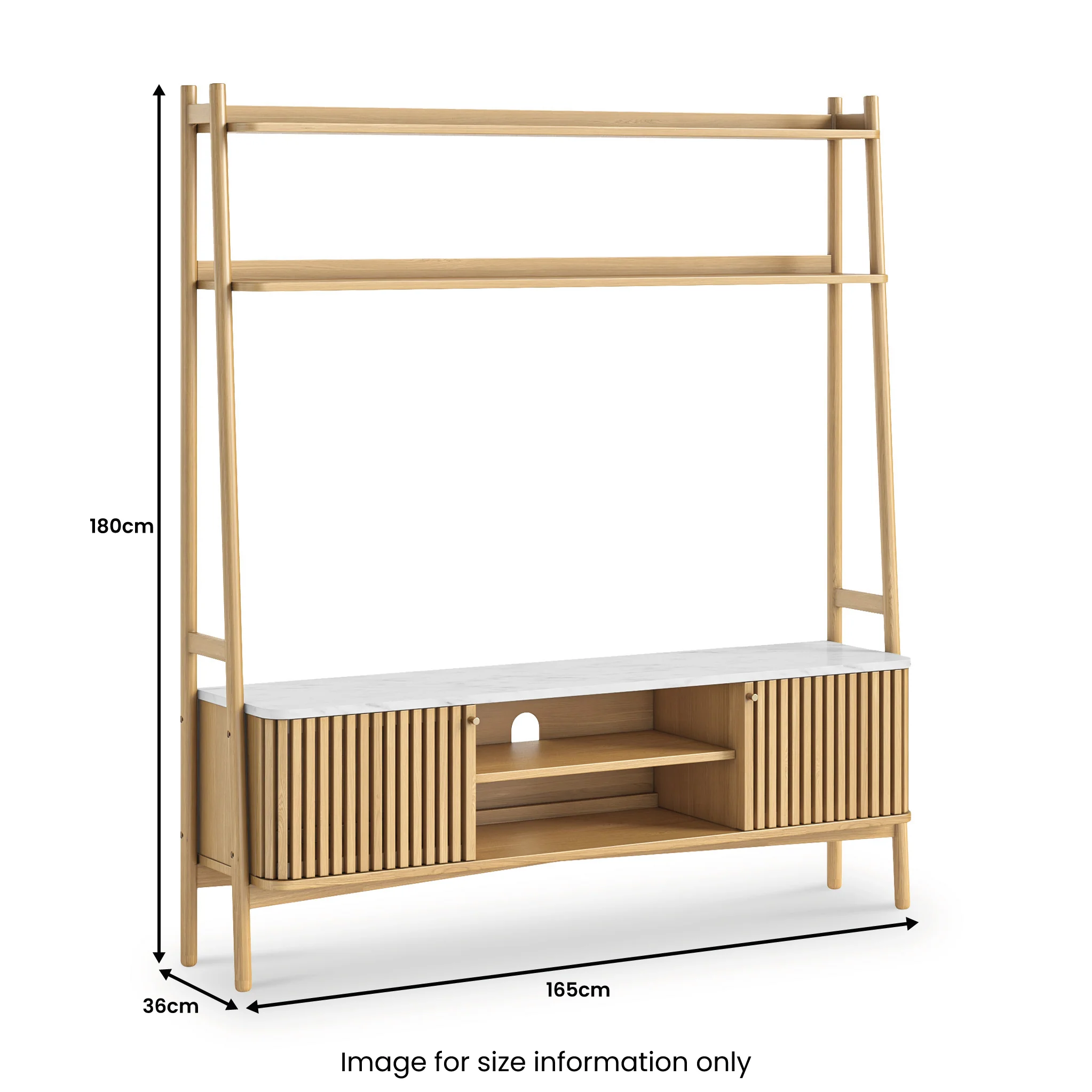 Shorwell Oak & Marble Slatted Large Ladder TV Unit - Image 3