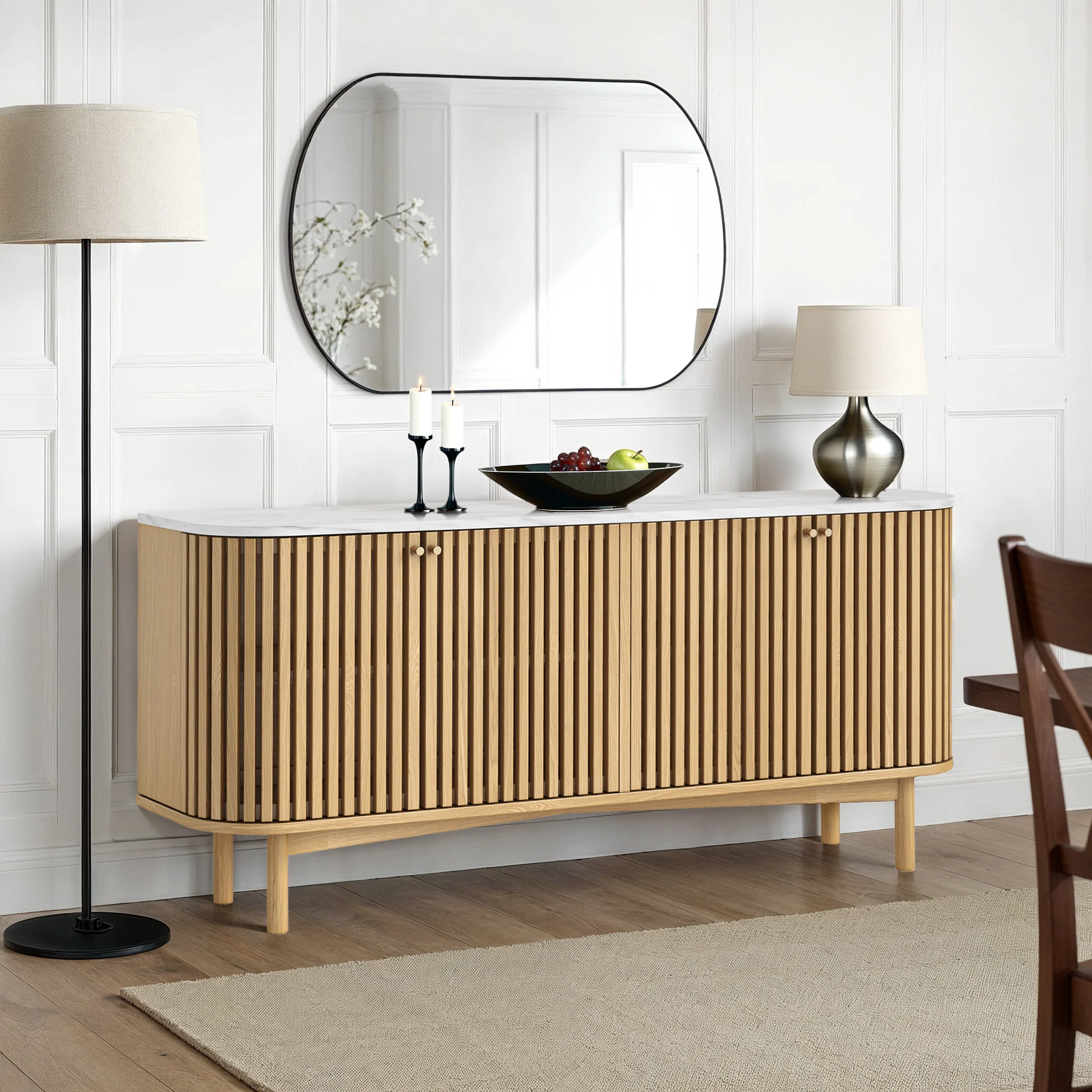 Shorwell Oak & Marble Slatted Large Sideboard - Image 2