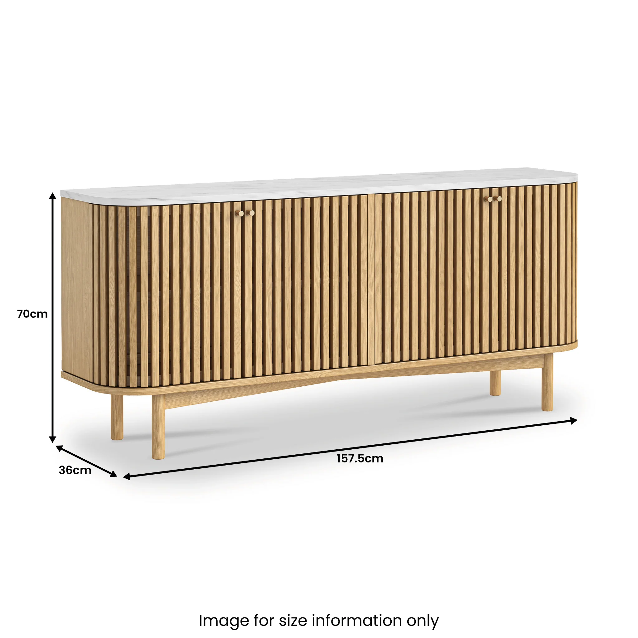 Shorwell Oak & Marble Slatted Large Sideboard - Image 3