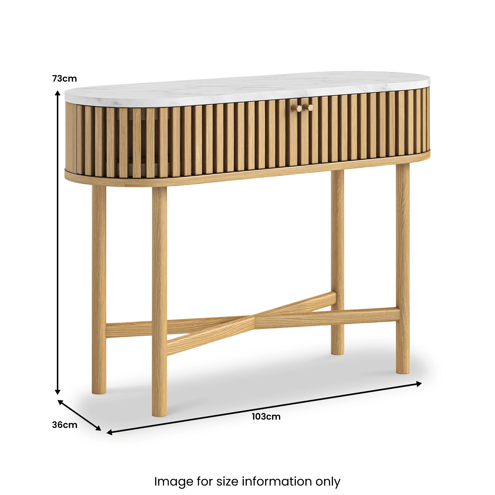 Shorwell Oak & Marble Slatted Oval Console Table - Image 3