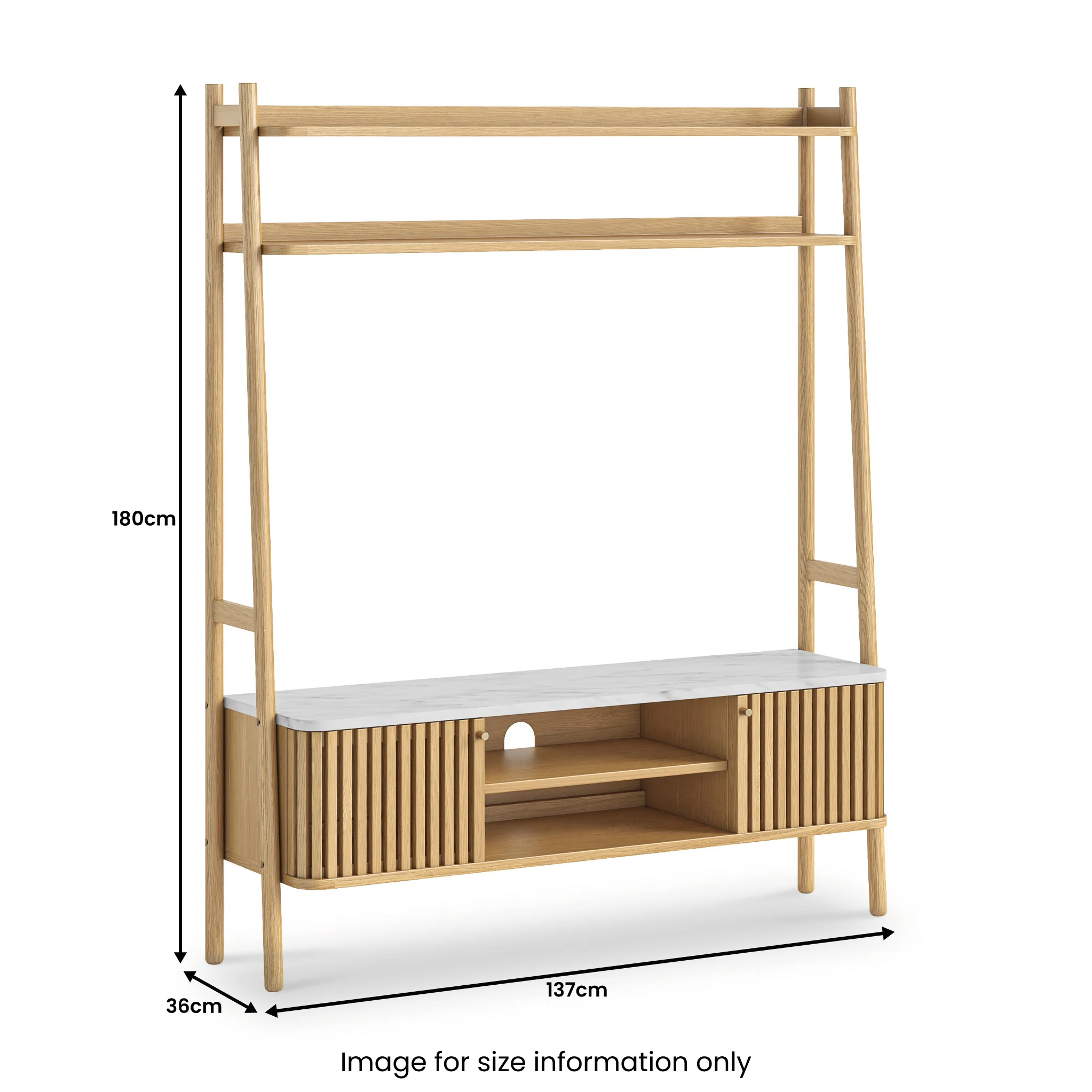 Shorwell Oak & Marble Slatted Small Ladder TV Unit - Image 3