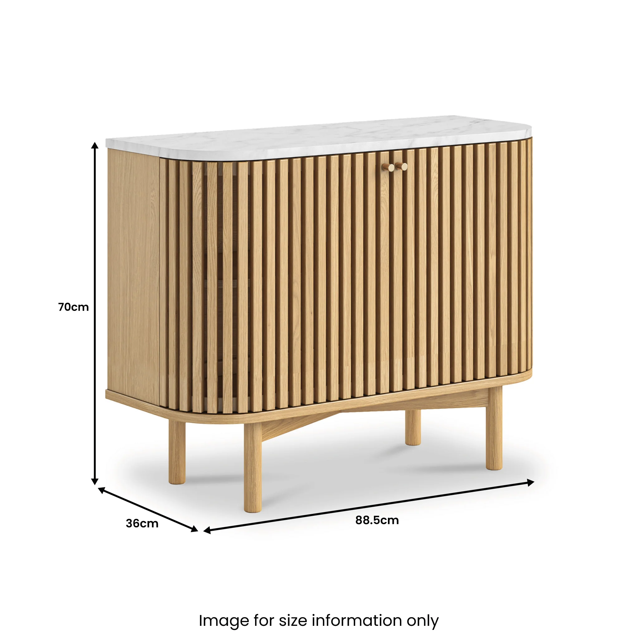 Shorwell Oak & Marble Slatted Small Sideboard - Image 3
