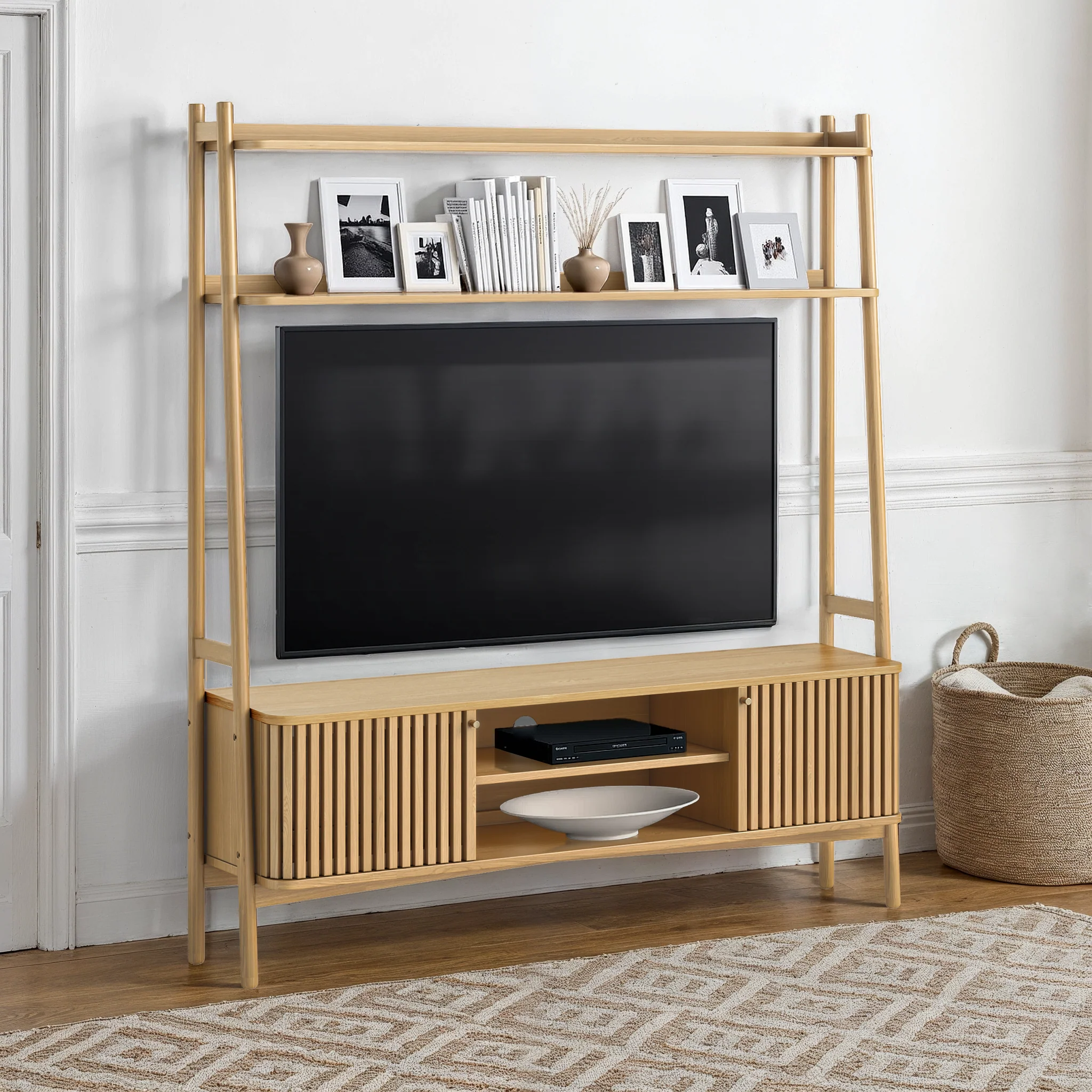Shorwell Oak Slatted 165cm TV Ladder Unit - Image 2