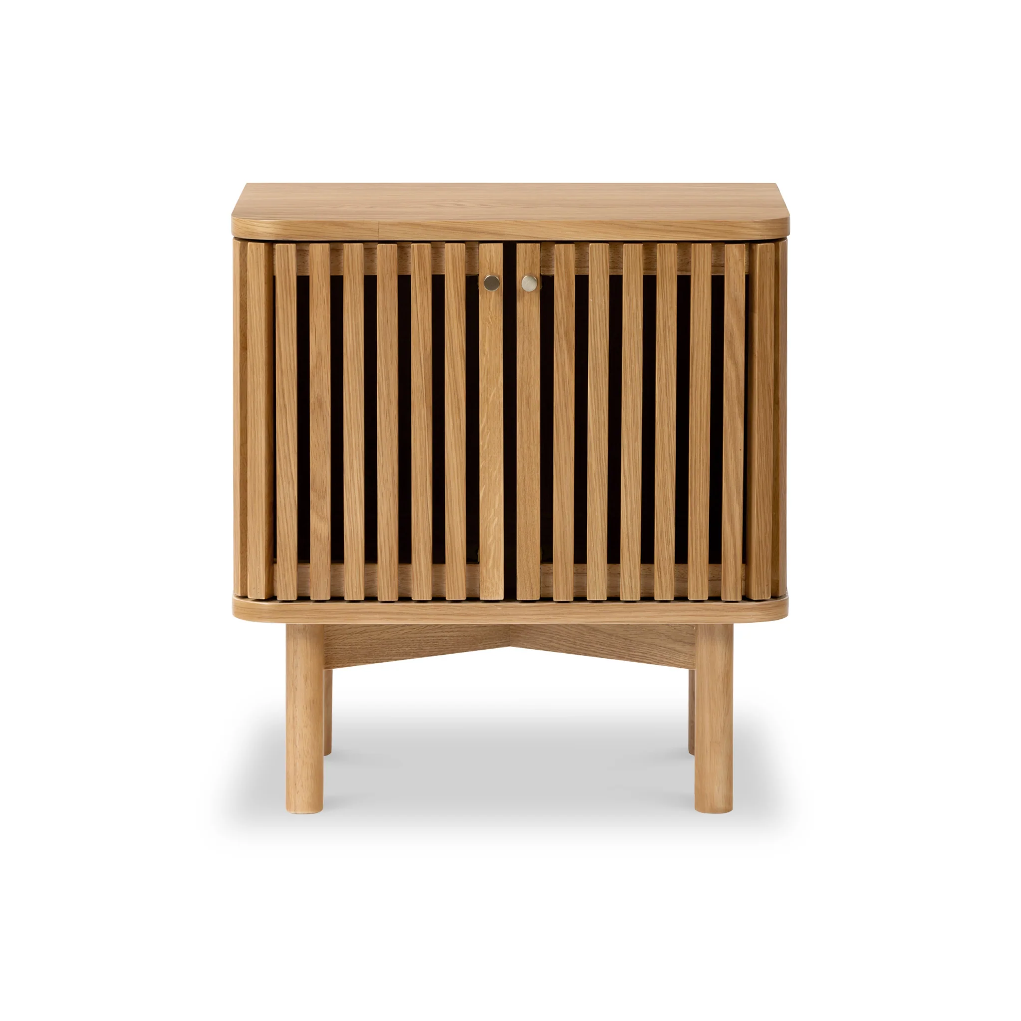 Shorwell Oak Slatted 2 Door Bedside Table - Image 3