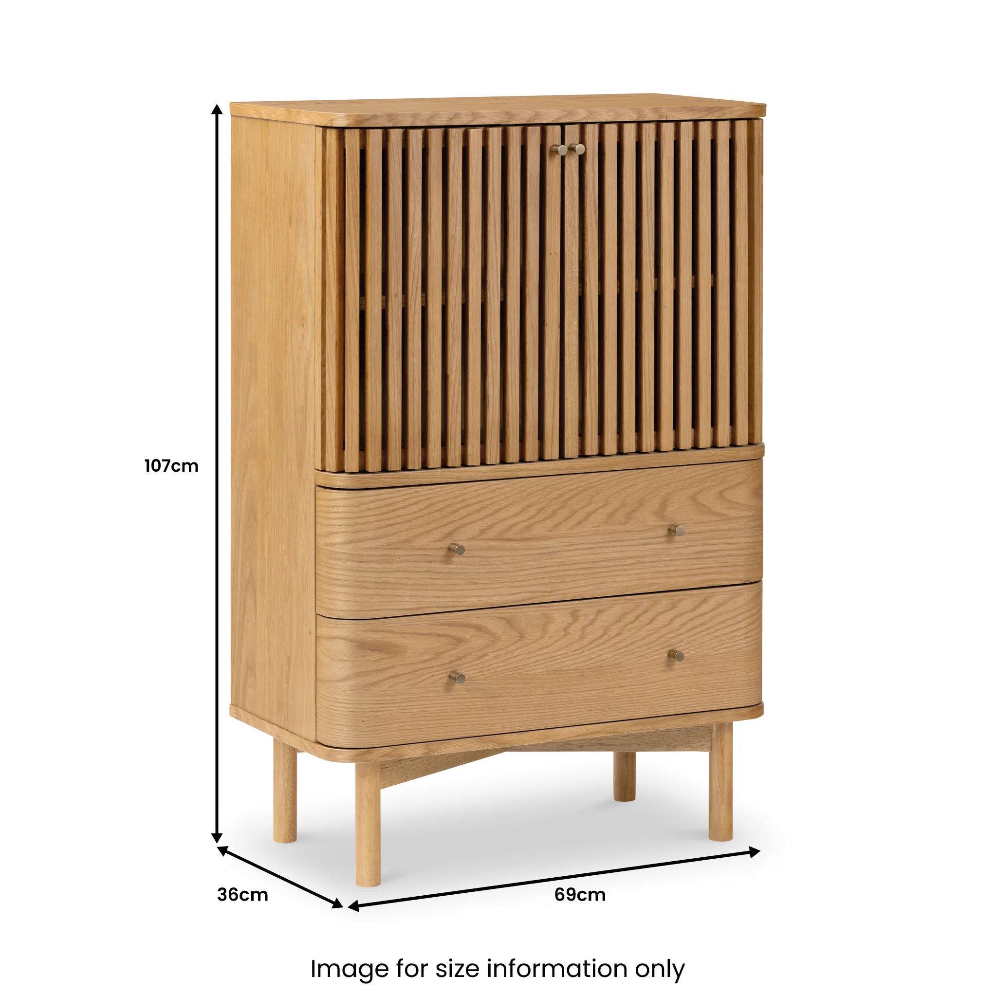 Shorwell Oak Slatted 2 Drawer 2 Door Cabinet - Image 16