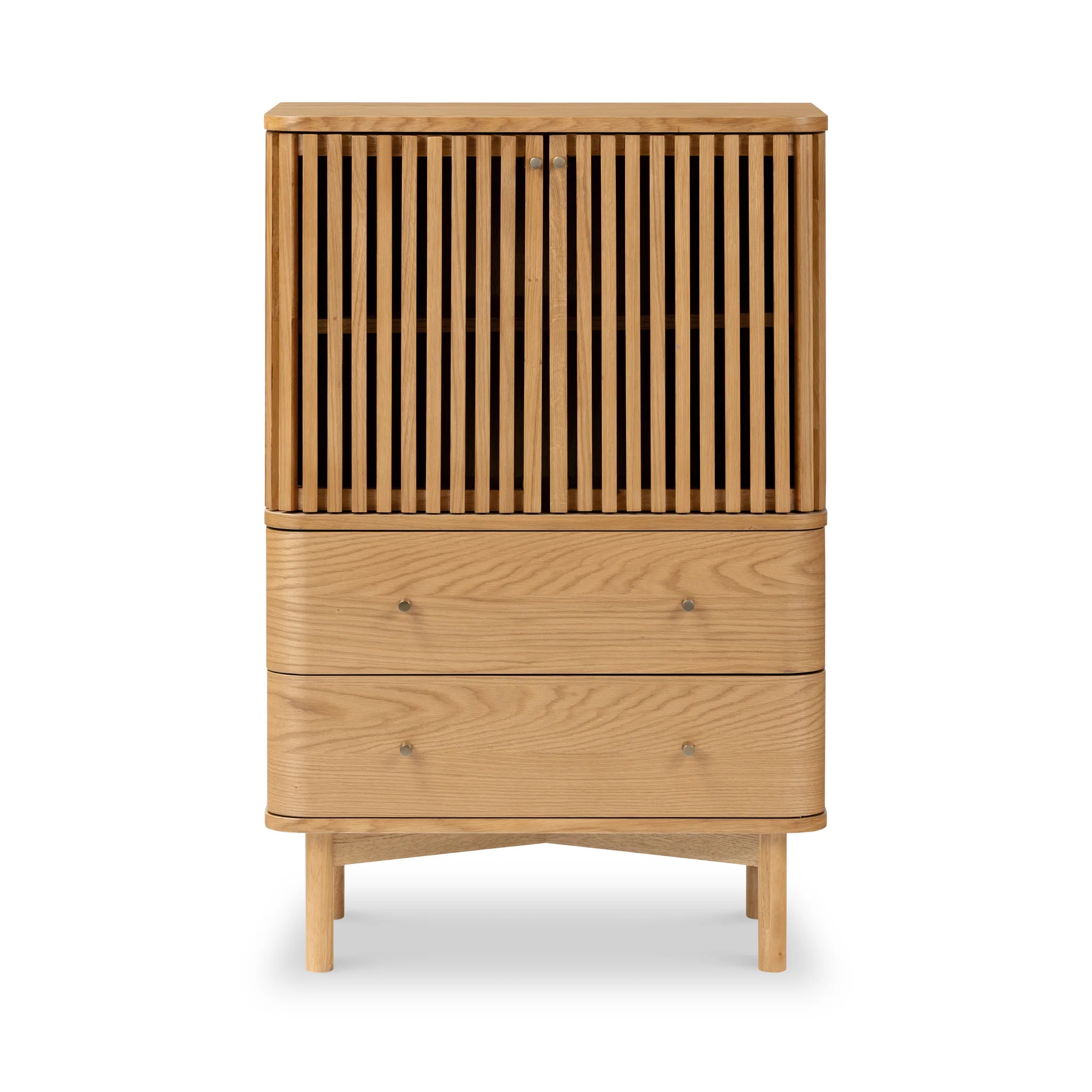 Shorwell Oak Slatted 2 Drawer 2 Door Cabinet - Image 3