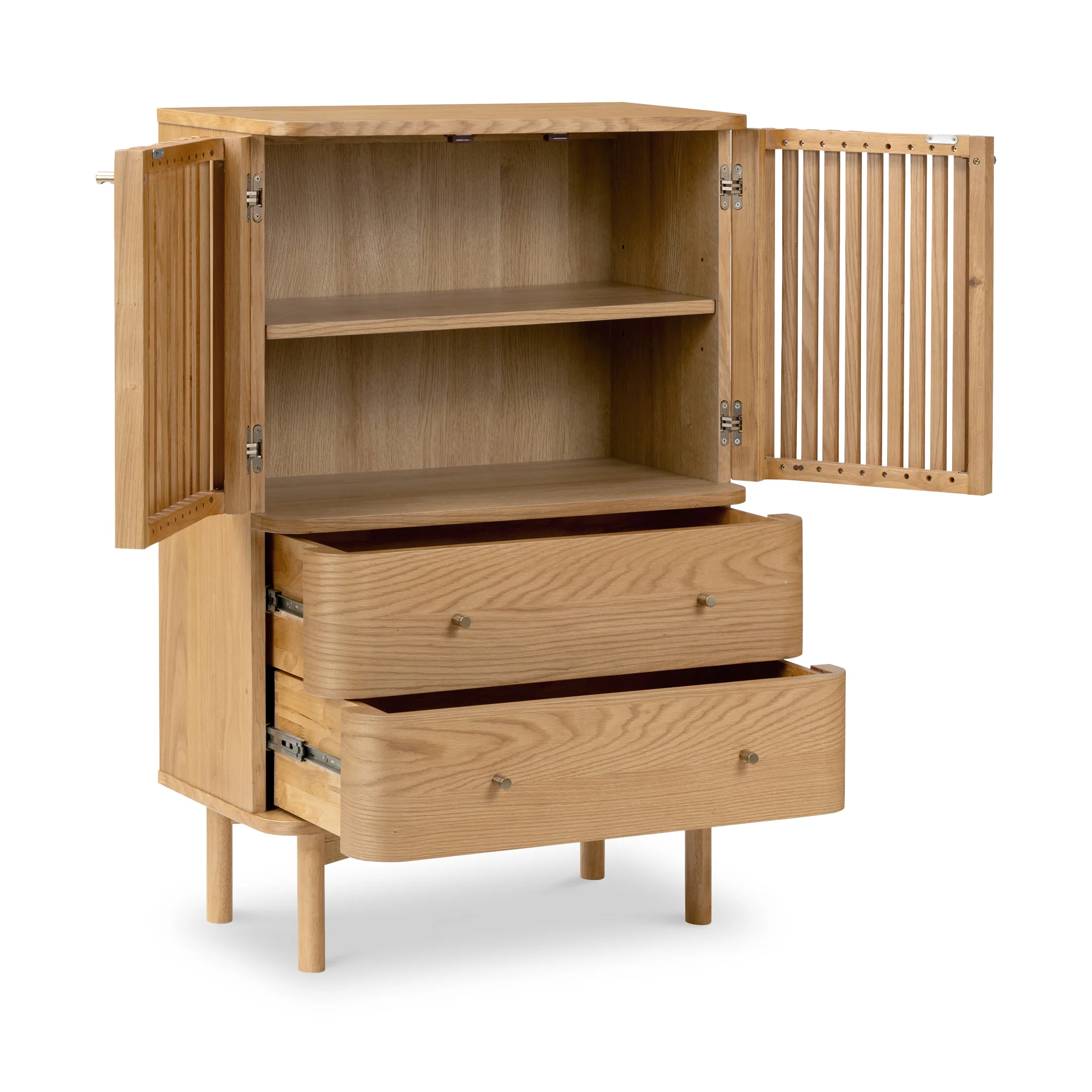 Shorwell Oak Slatted 2 Drawer 2 Door Cabinet - Image 4