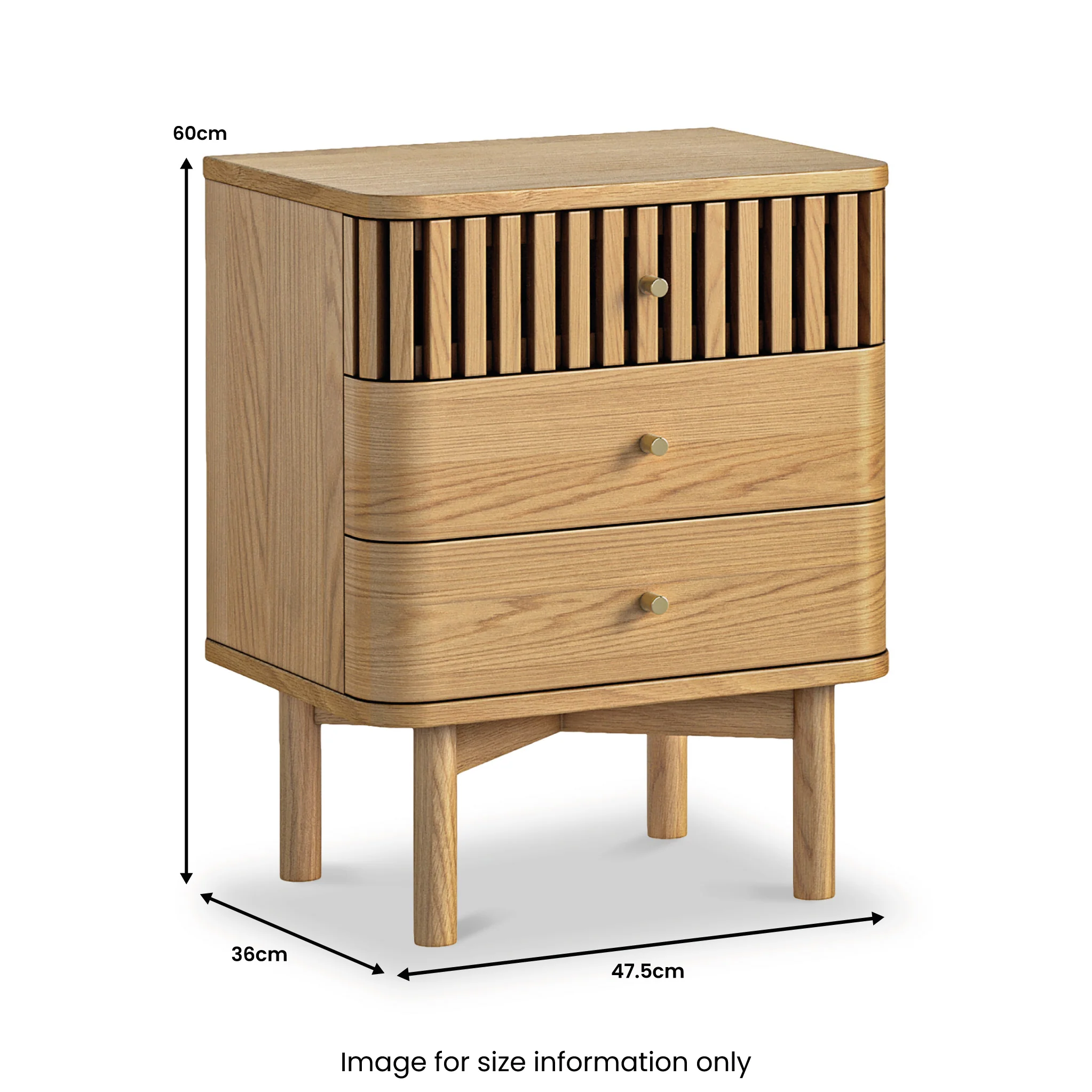 Shorwell Oak Slatted 3 Drawer Bedside Table - Image 3
