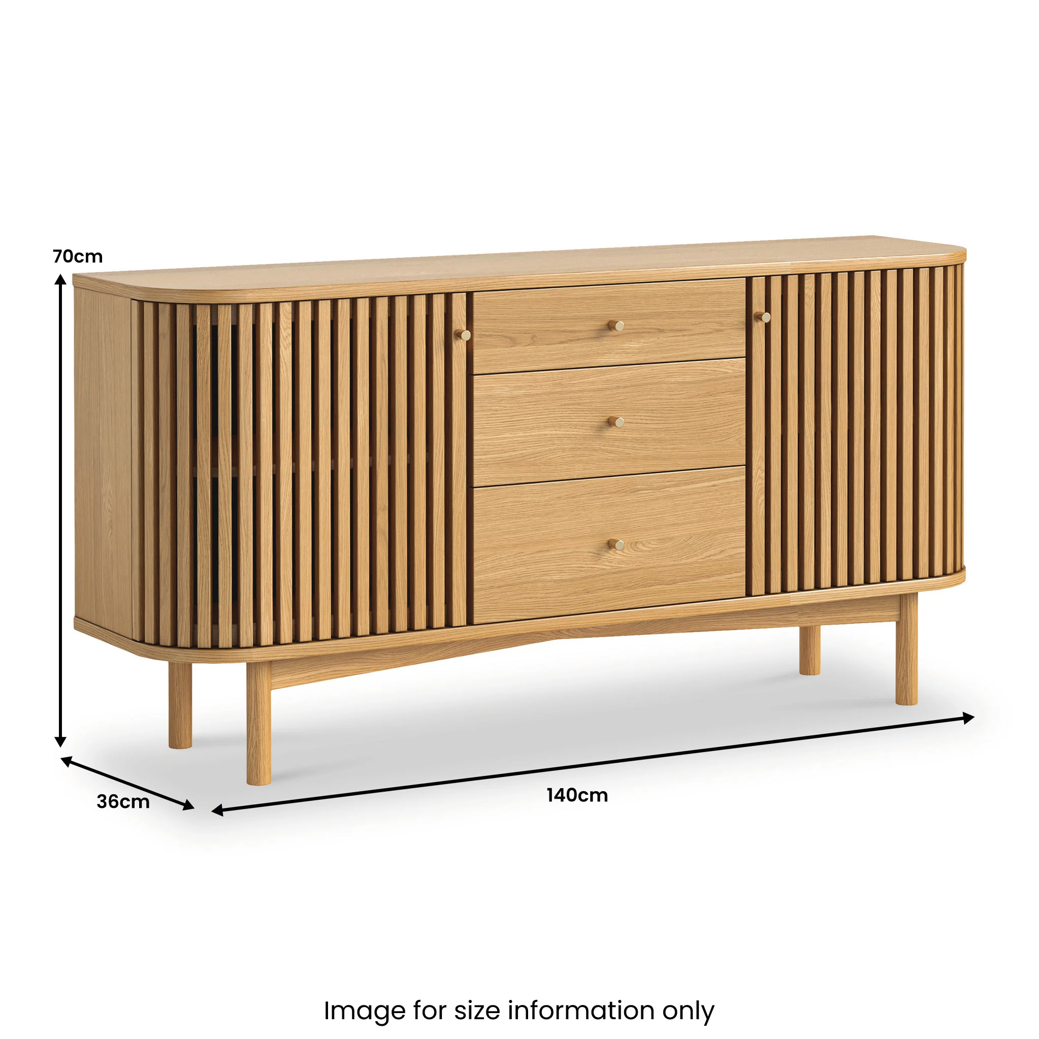 Shorwell Oak Slatted 3 Drawer Sideboard - Image 3