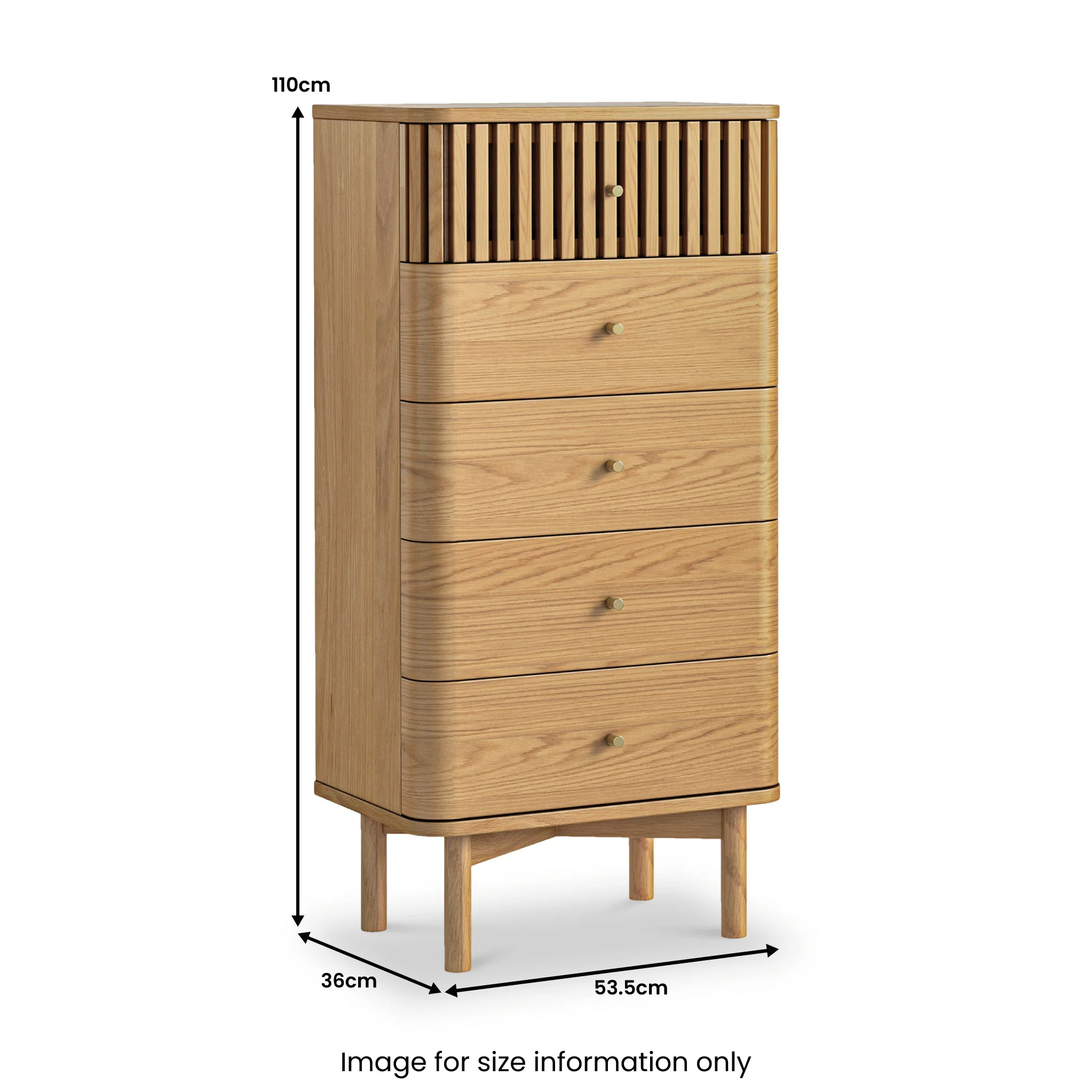 Shorwell Oak Slatted 5 Drawer Tallboy Chest - Image 3