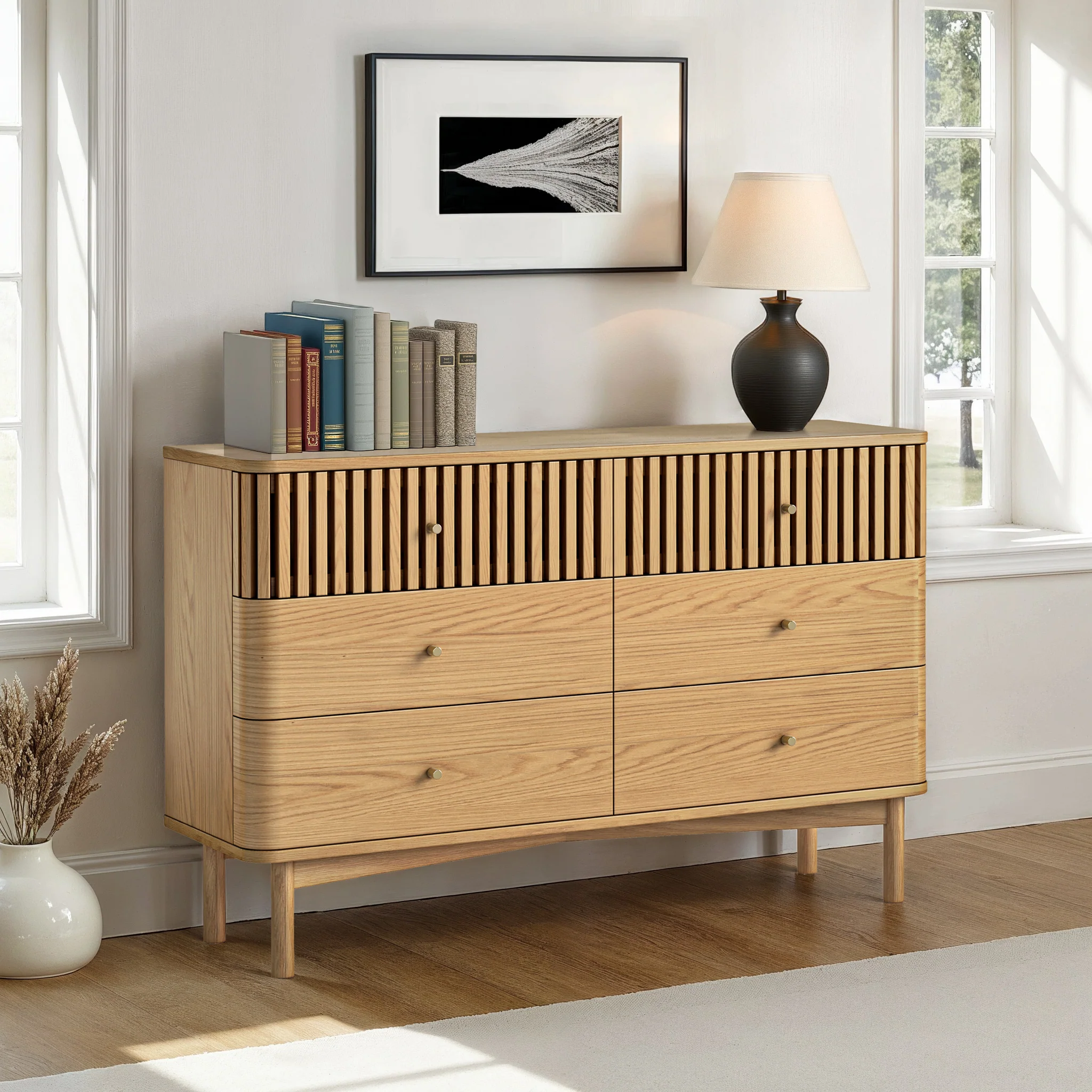 Shorwell Oak Slatted 6 Drawer Chest - Image 2