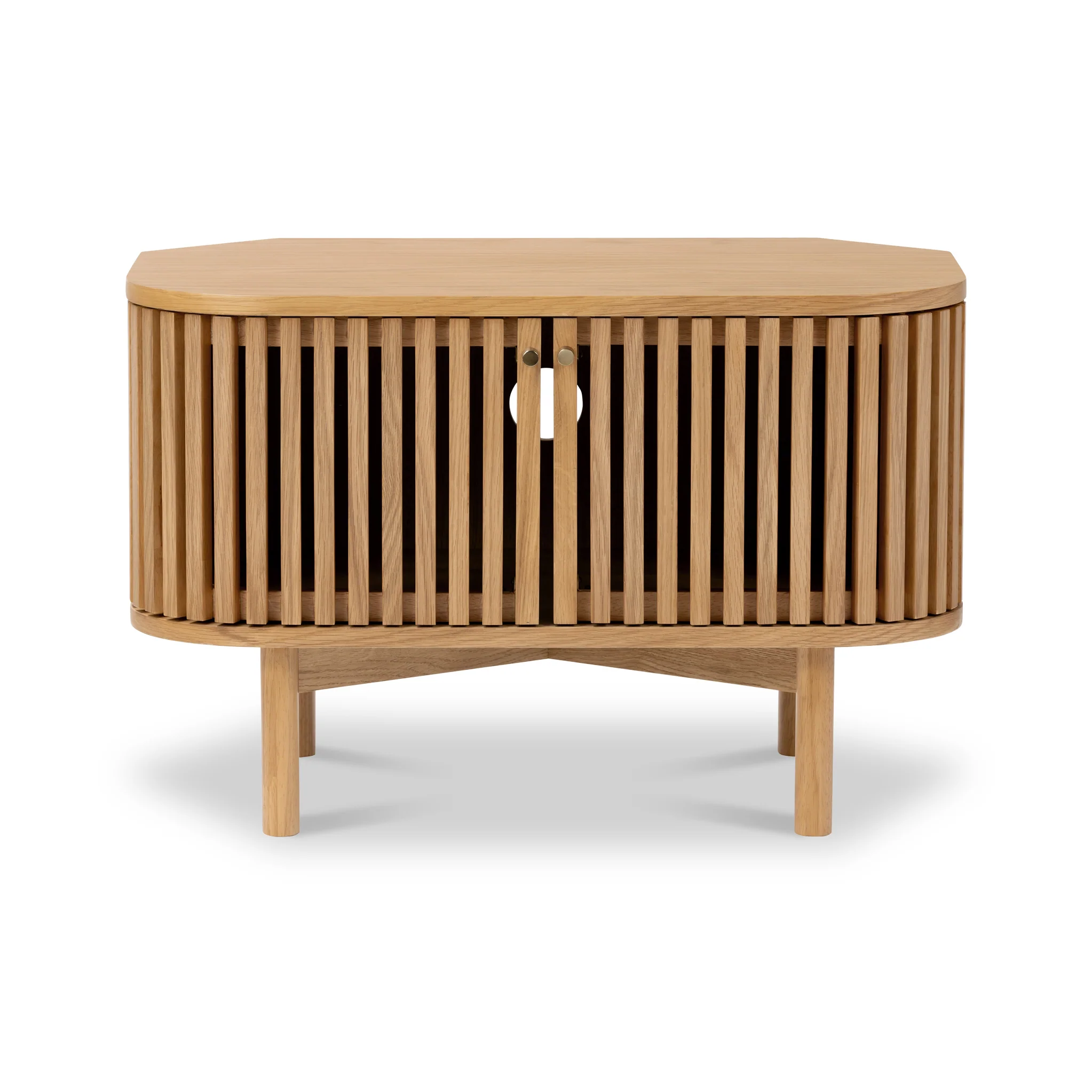 Shorwell Oak Slatted Corner TV Unit - Image 3