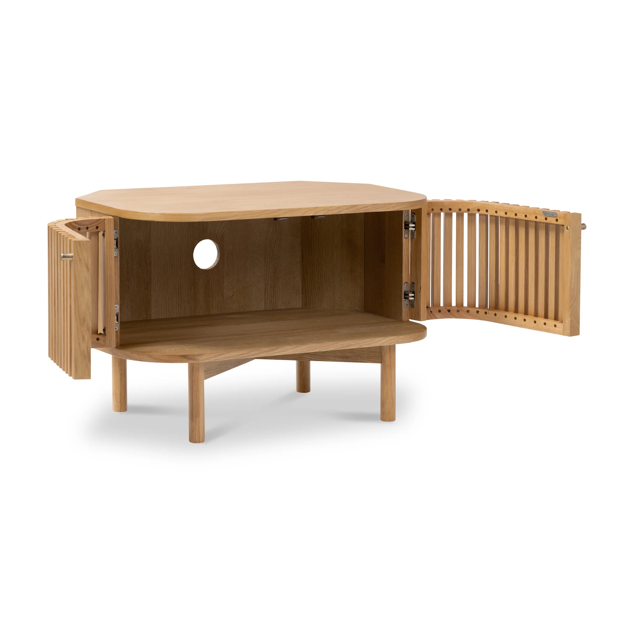 Shorwell Oak Slatted Corner TV Unit - Image 4