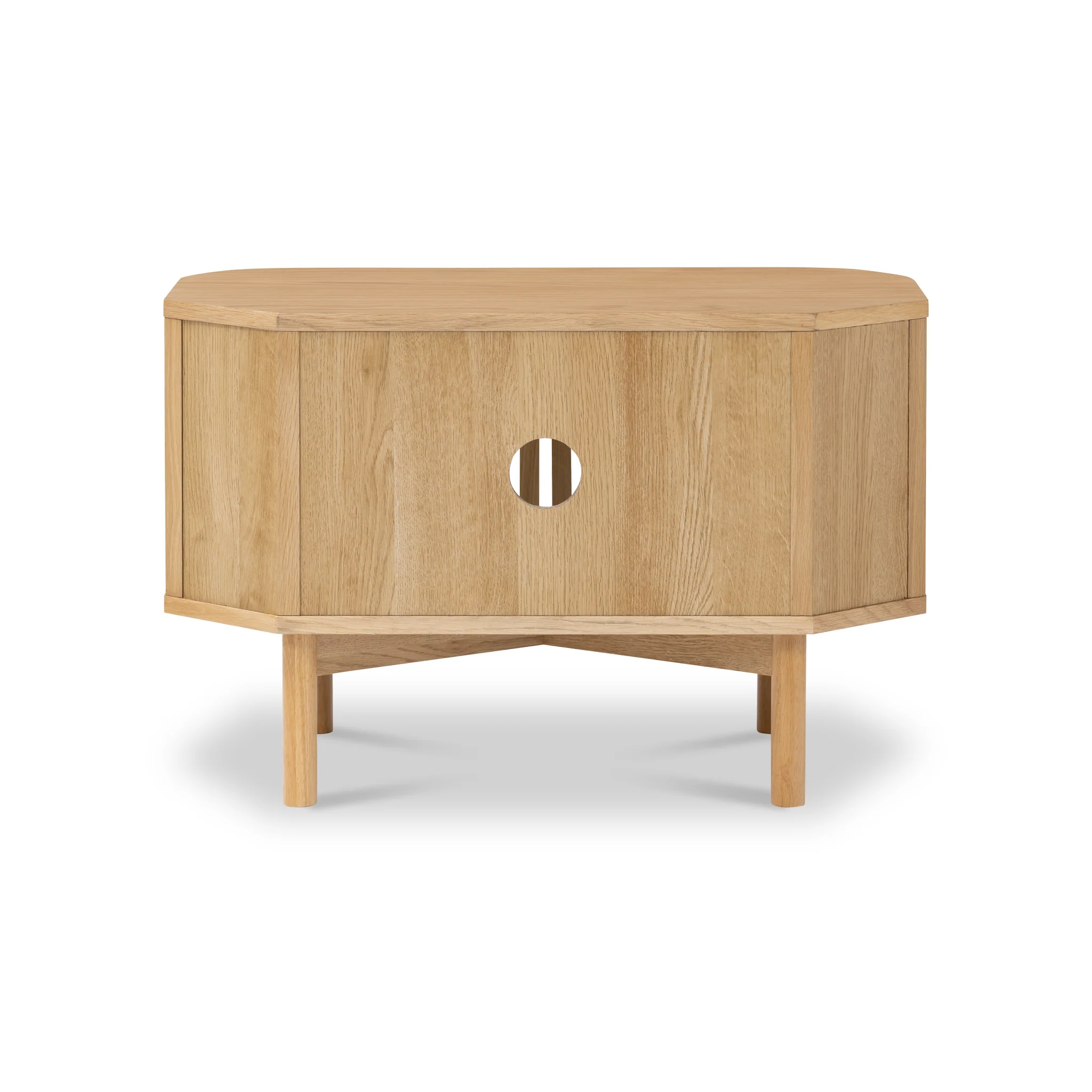 Shorwell Oak Slatted Corner TV Unit - Image 6