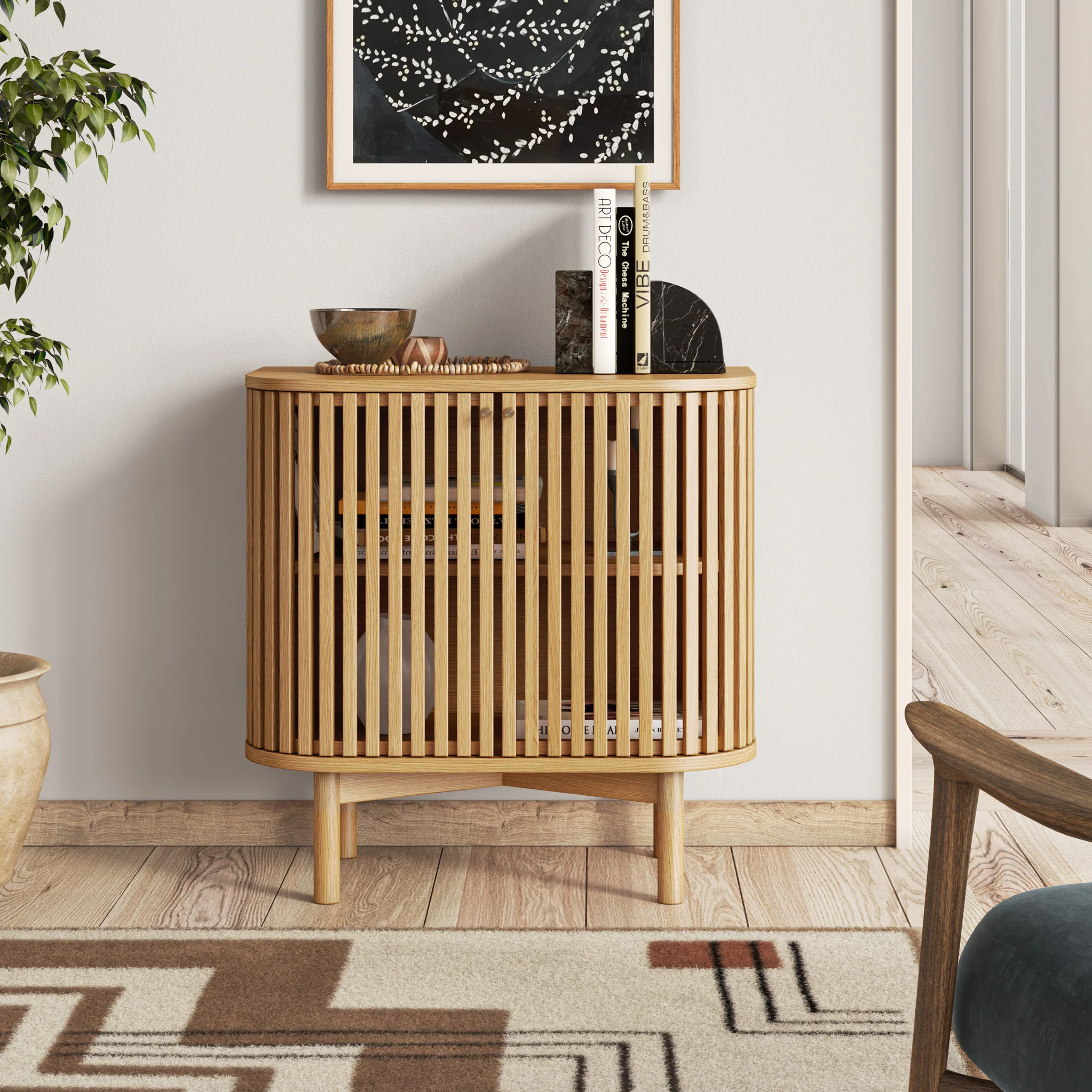 Shorwell Oak Slatted Cupboard - Image 2