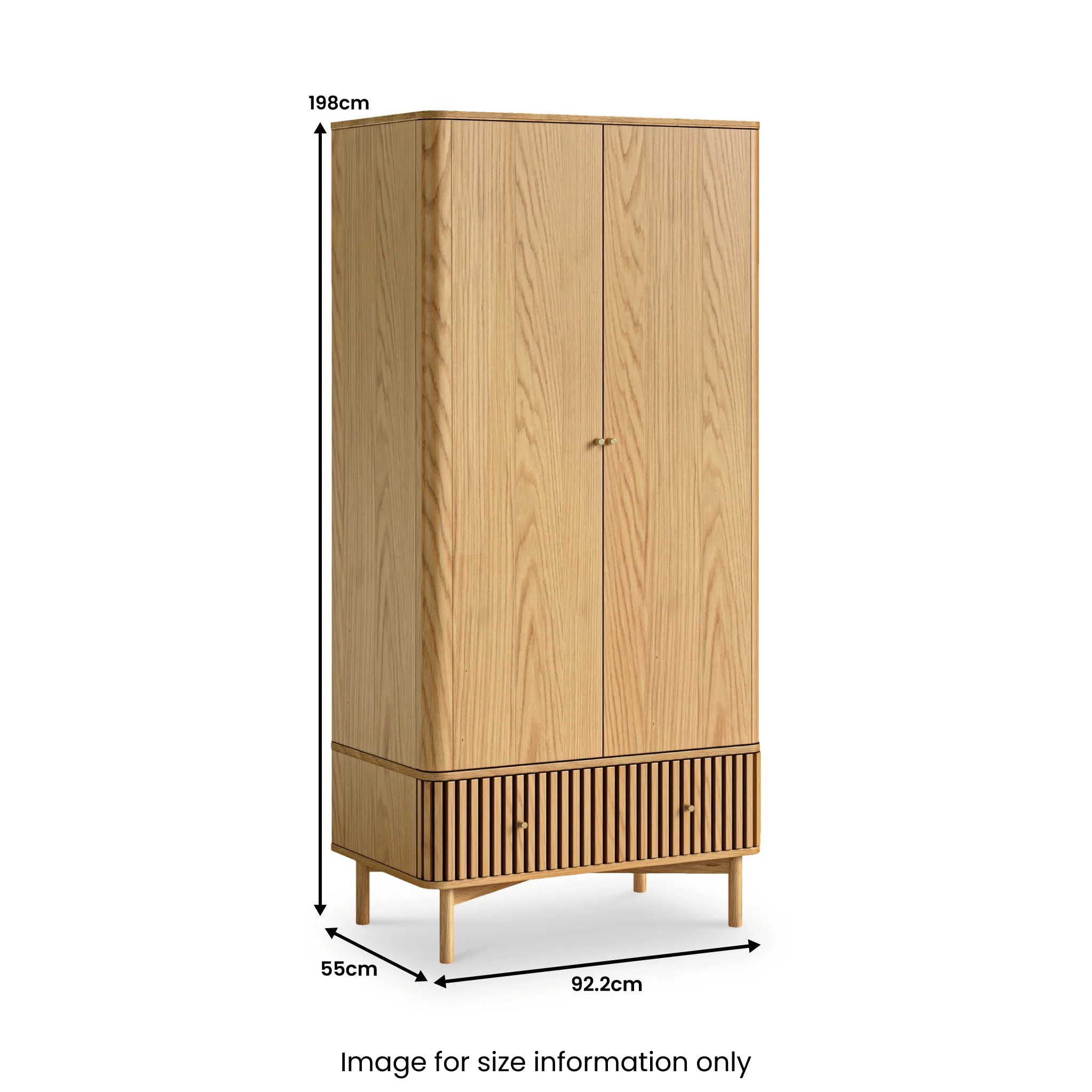 Shorwell Oak Slatted Double Wardrobe With Drawer - Image 3