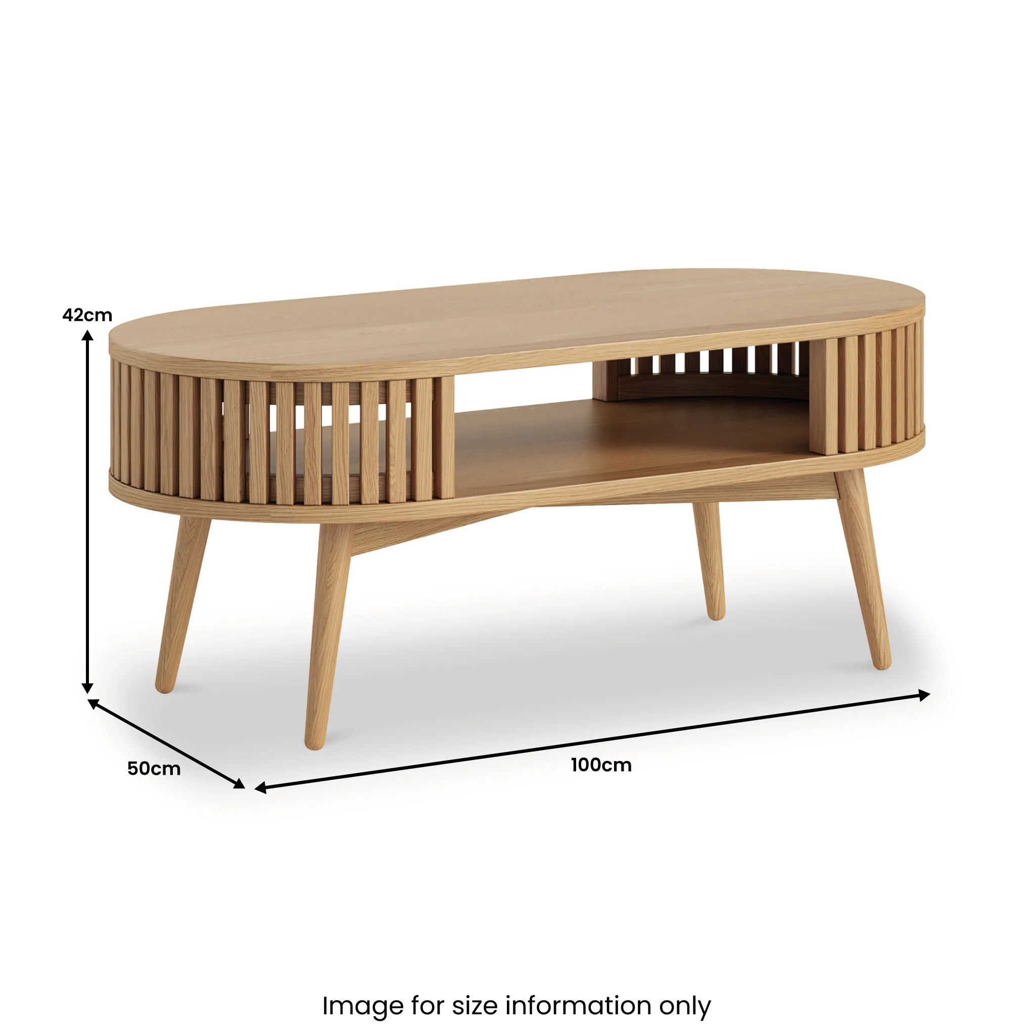 Shorwell Oak Slatted Open Shelf Oval Coffee Table - Image 3