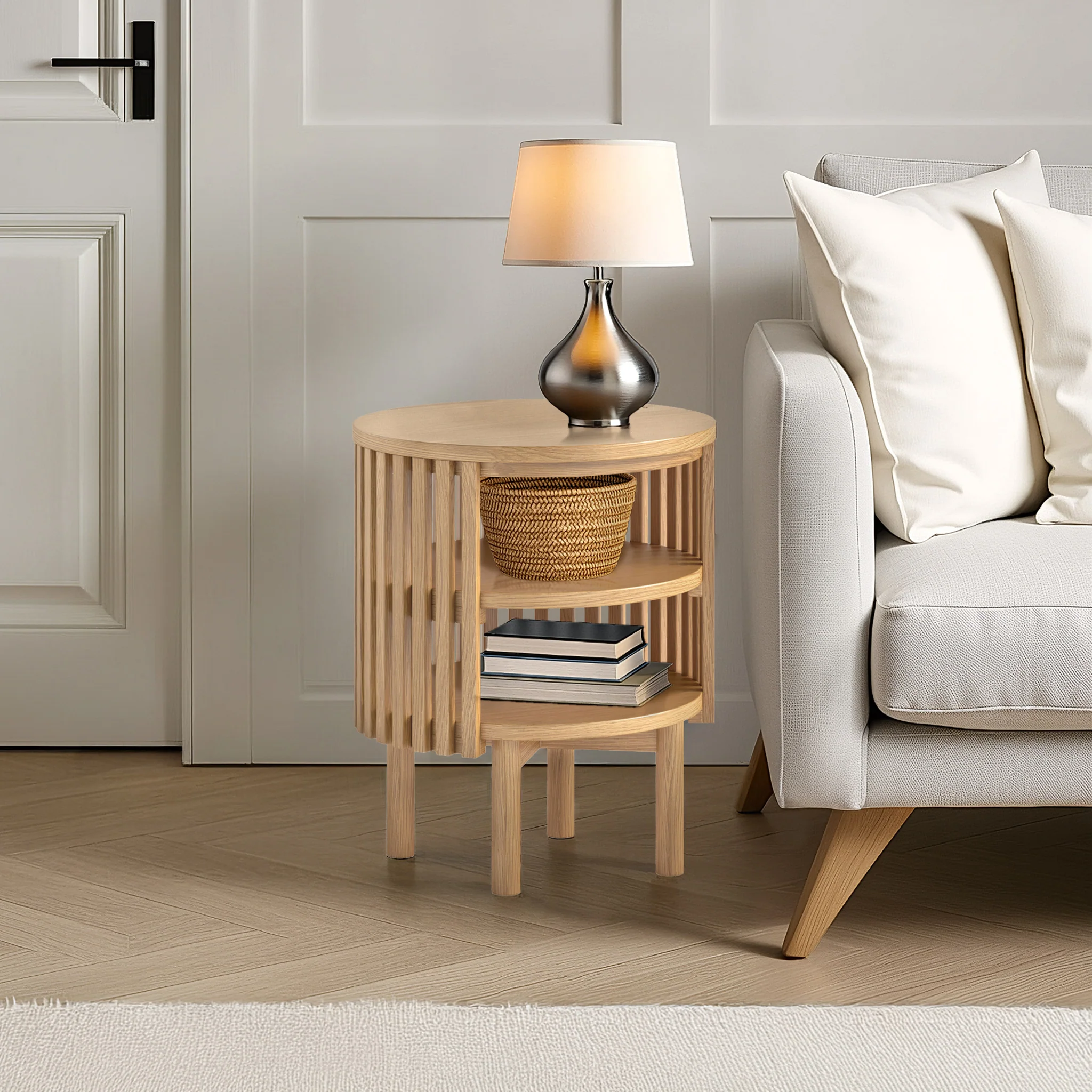 Shorwell Oak Slatted Open Shelf Side Table - Image 2