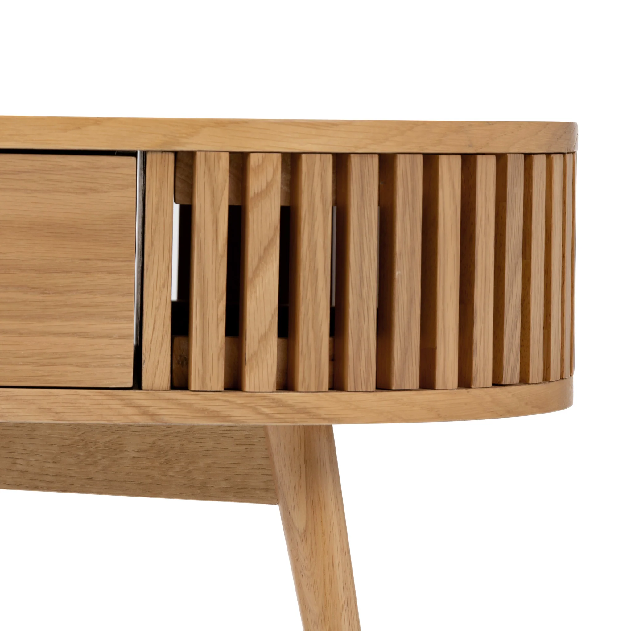 Shorwell Oak Slatted Oval 1 Drawer Coffee Table - Image 10