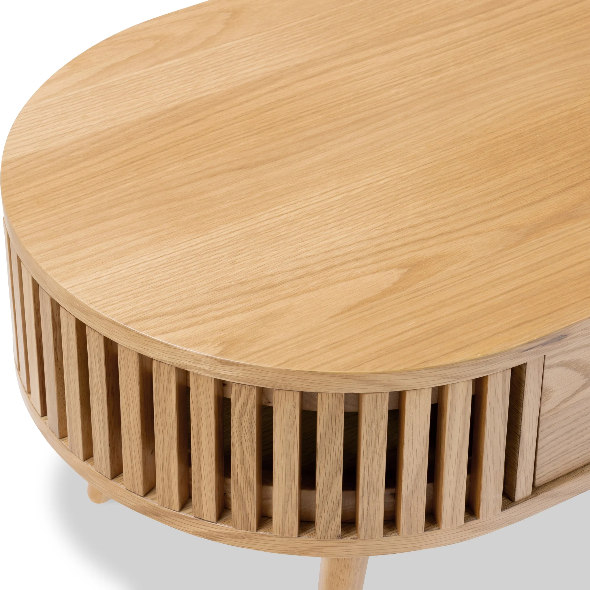 Shorwell Oak Slatted Oval 1 Drawer Coffee Table - Image 11