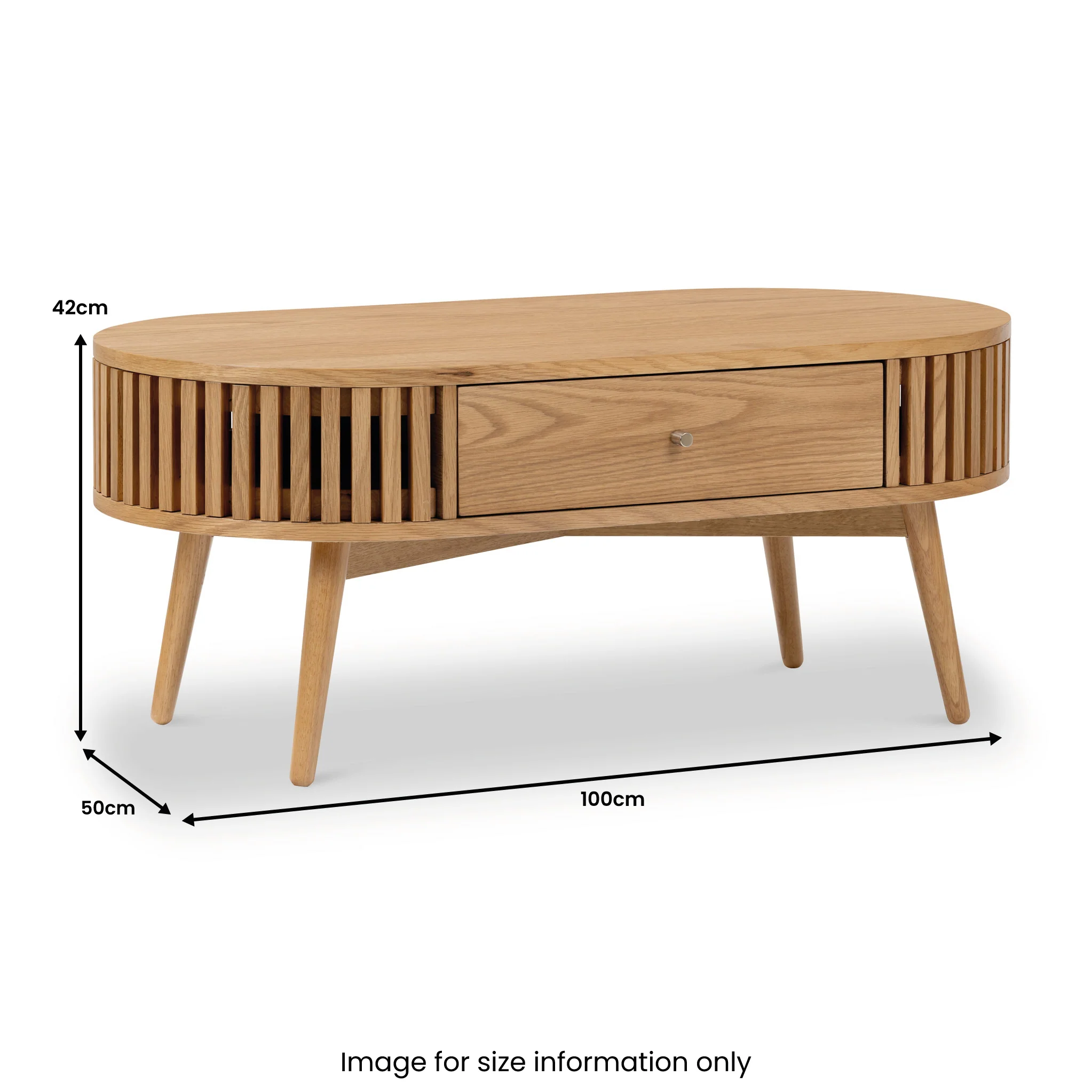 Shorwell Oak Slatted Oval 1 Drawer Coffee Table - Image 14