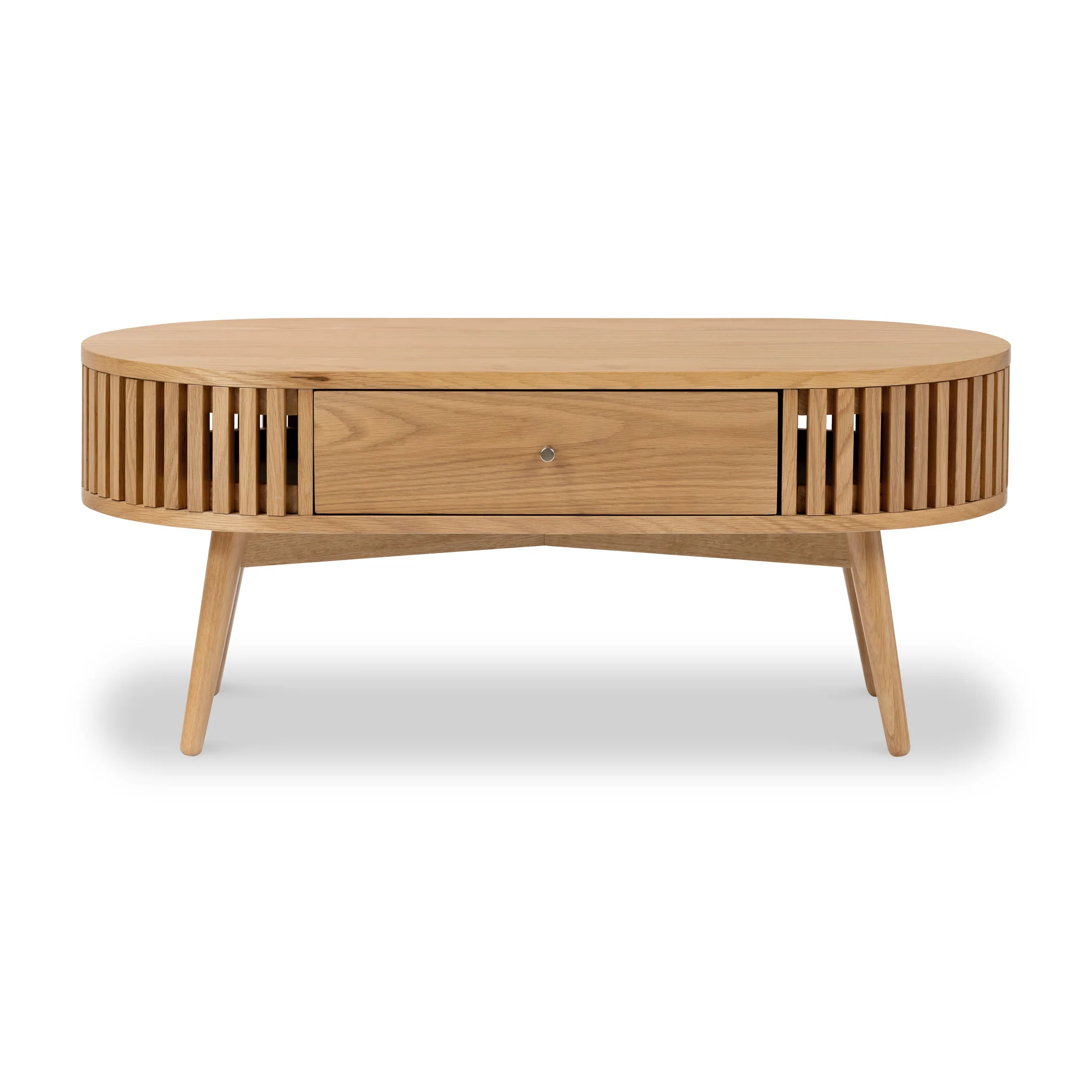 Shorwell Oak Slatted Oval 1 Drawer Coffee Table - Image 3