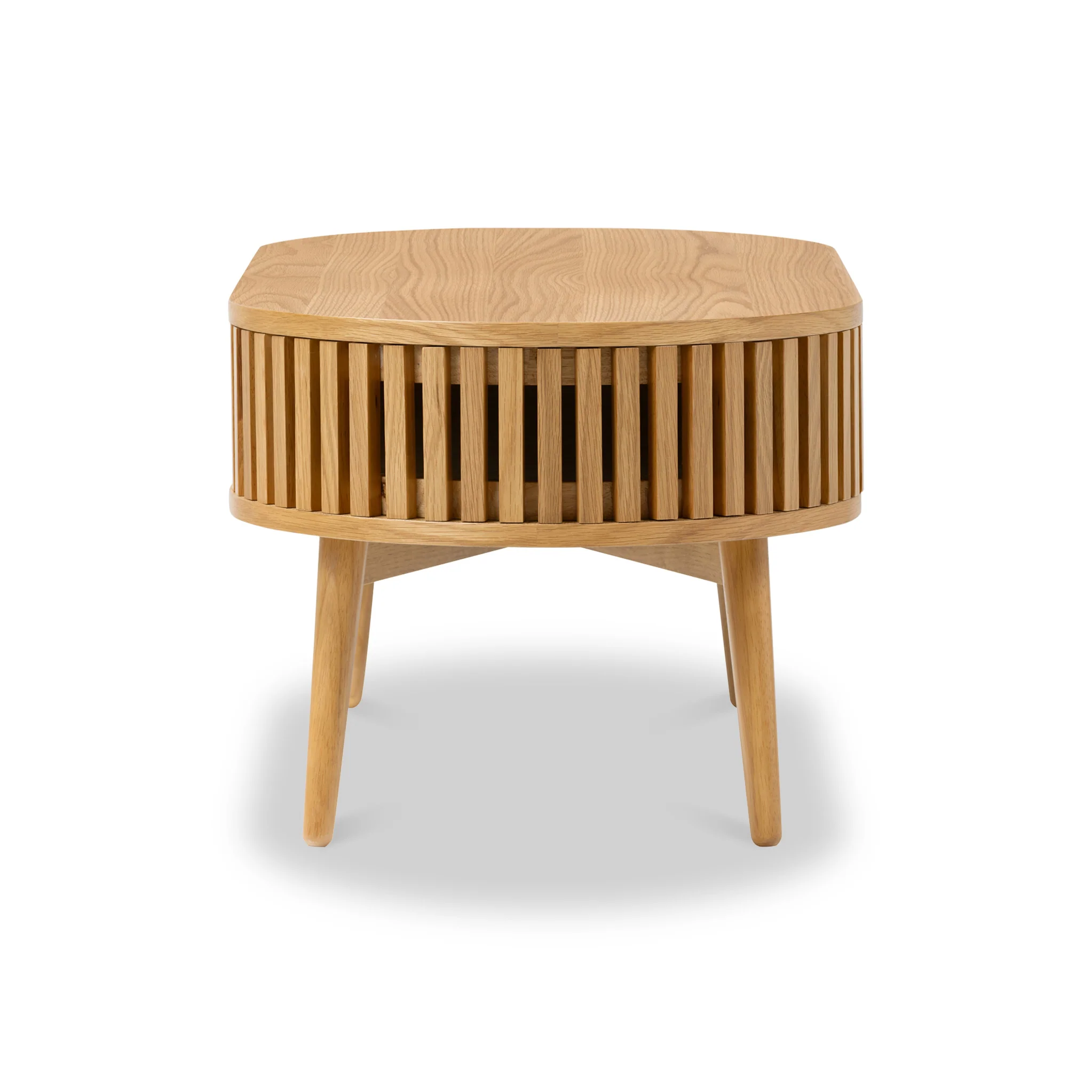 Shorwell Oak Slatted Oval 1 Drawer Coffee Table - Image 5