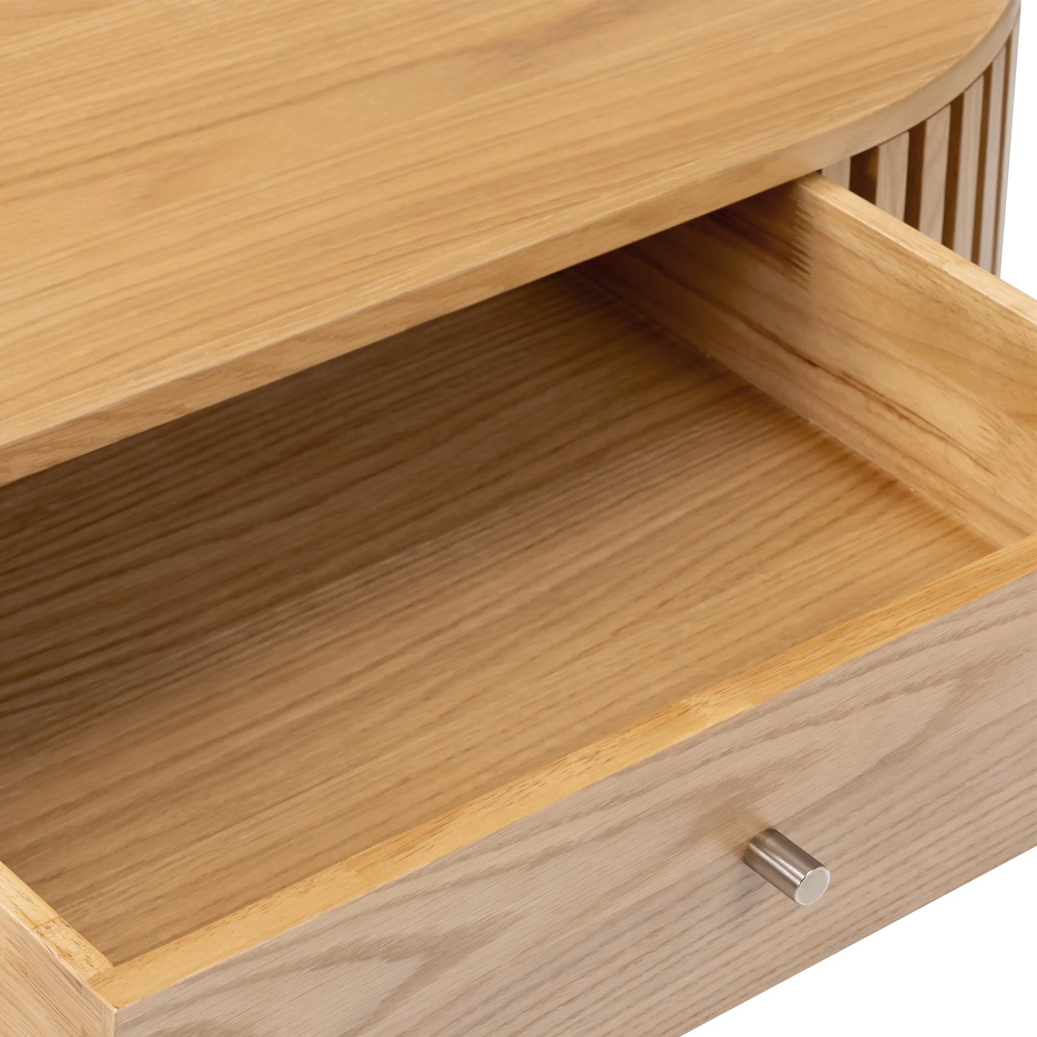 Shorwell Oak Slatted Oval 1 Drawer Coffee Table - Image 7
