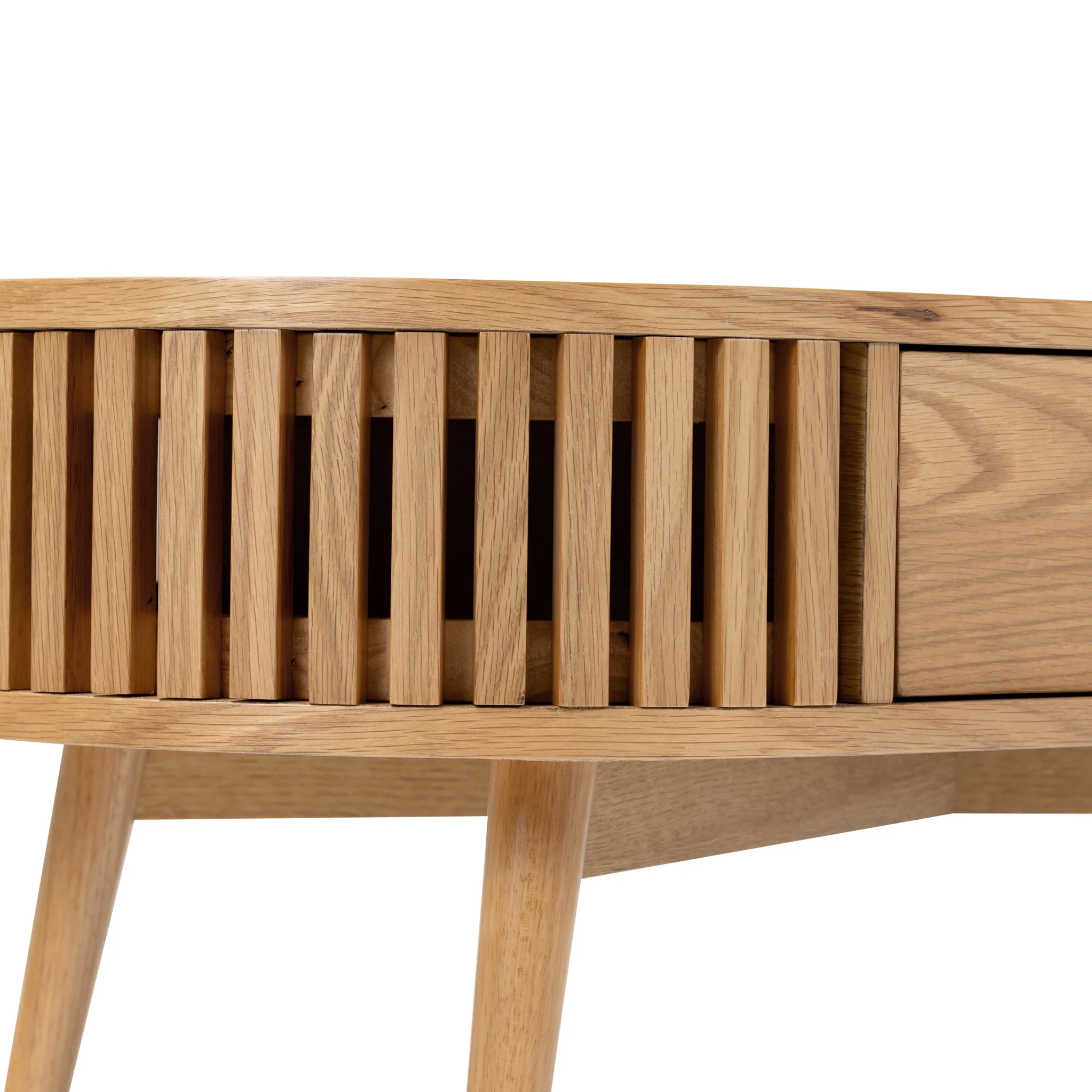 Shorwell Oak Slatted Oval 1 Drawer Coffee Table - Image 9