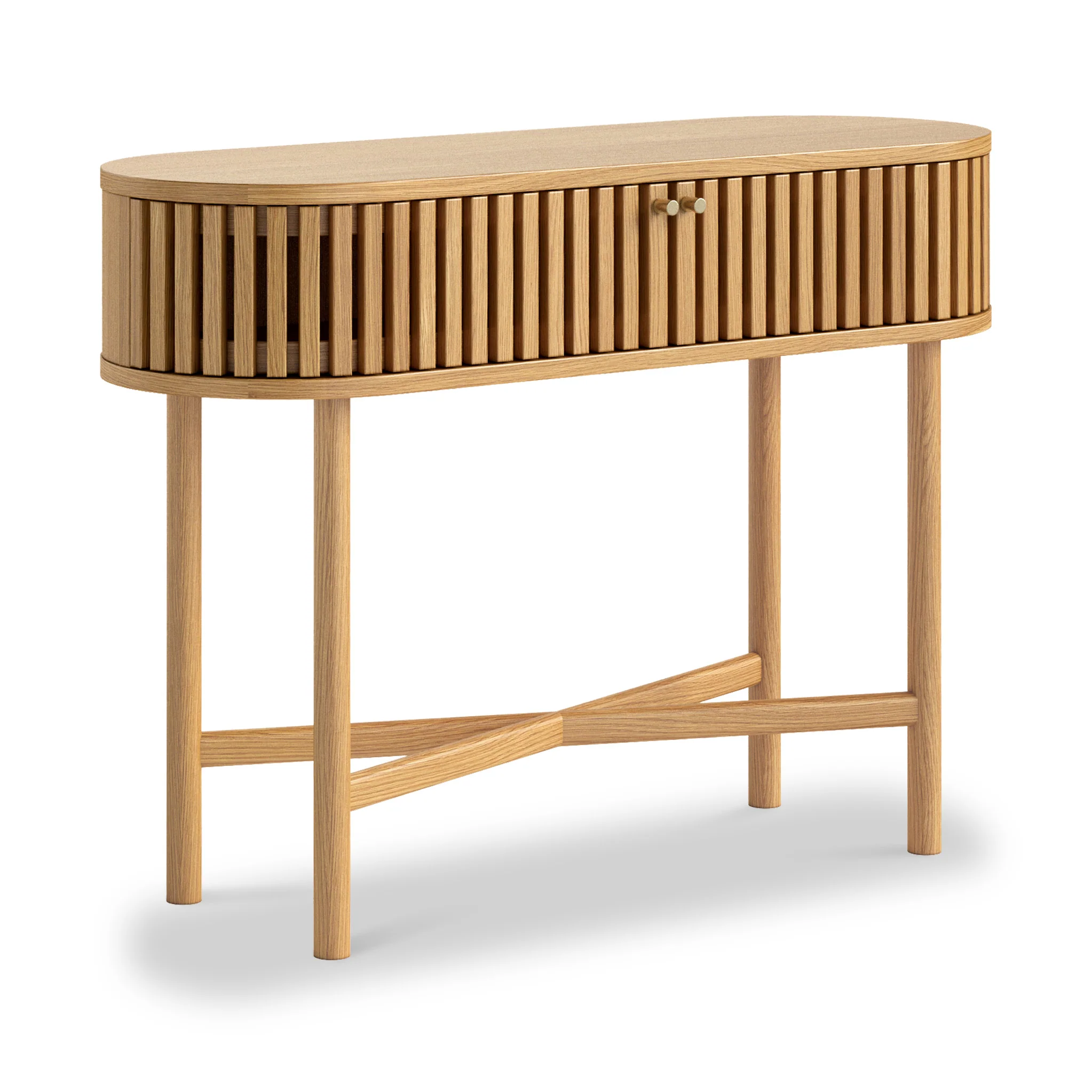Shorwell Oak Slatted Oval Console Table