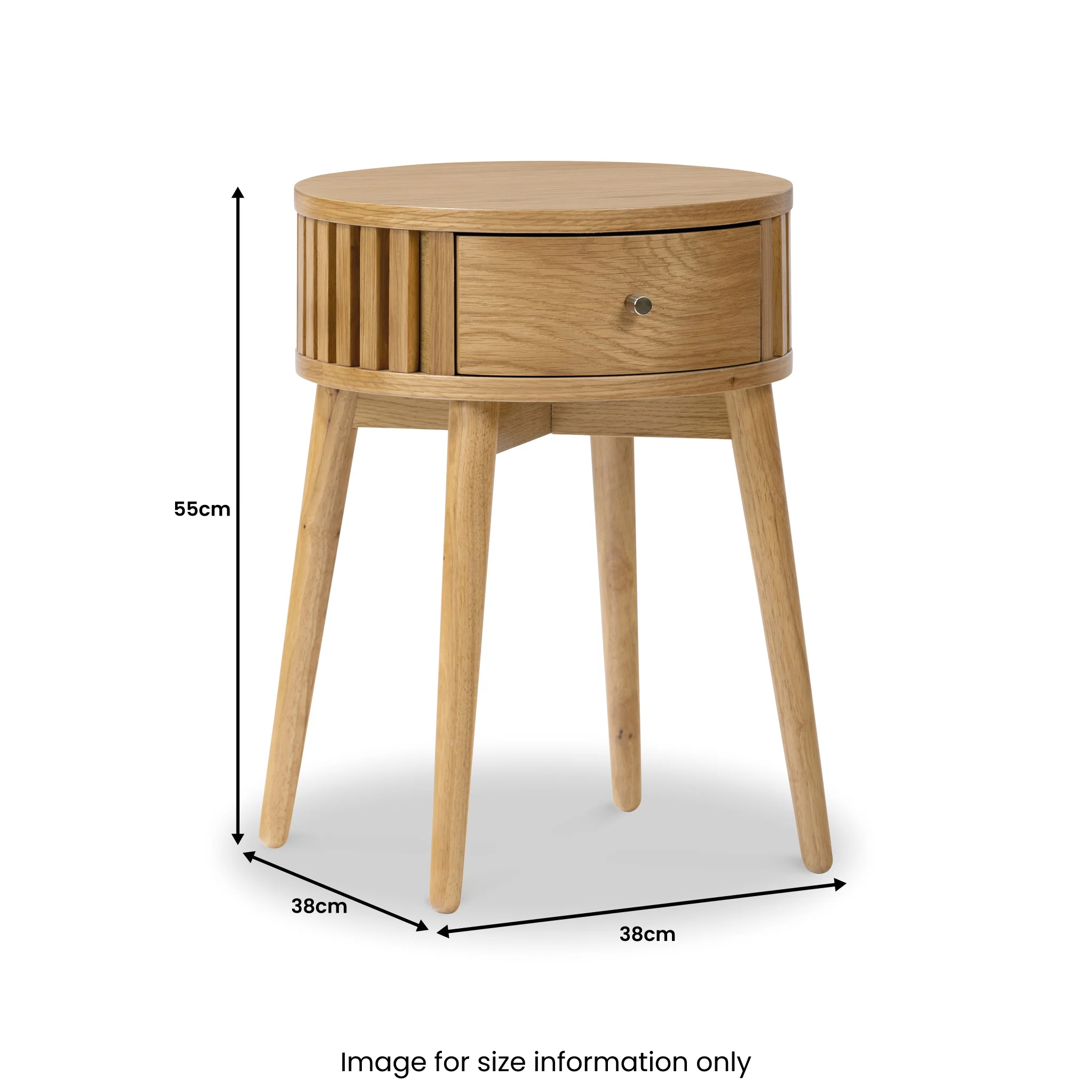 Shorwell Oak Slatted Round 1 Drawer Side Table - Image 14