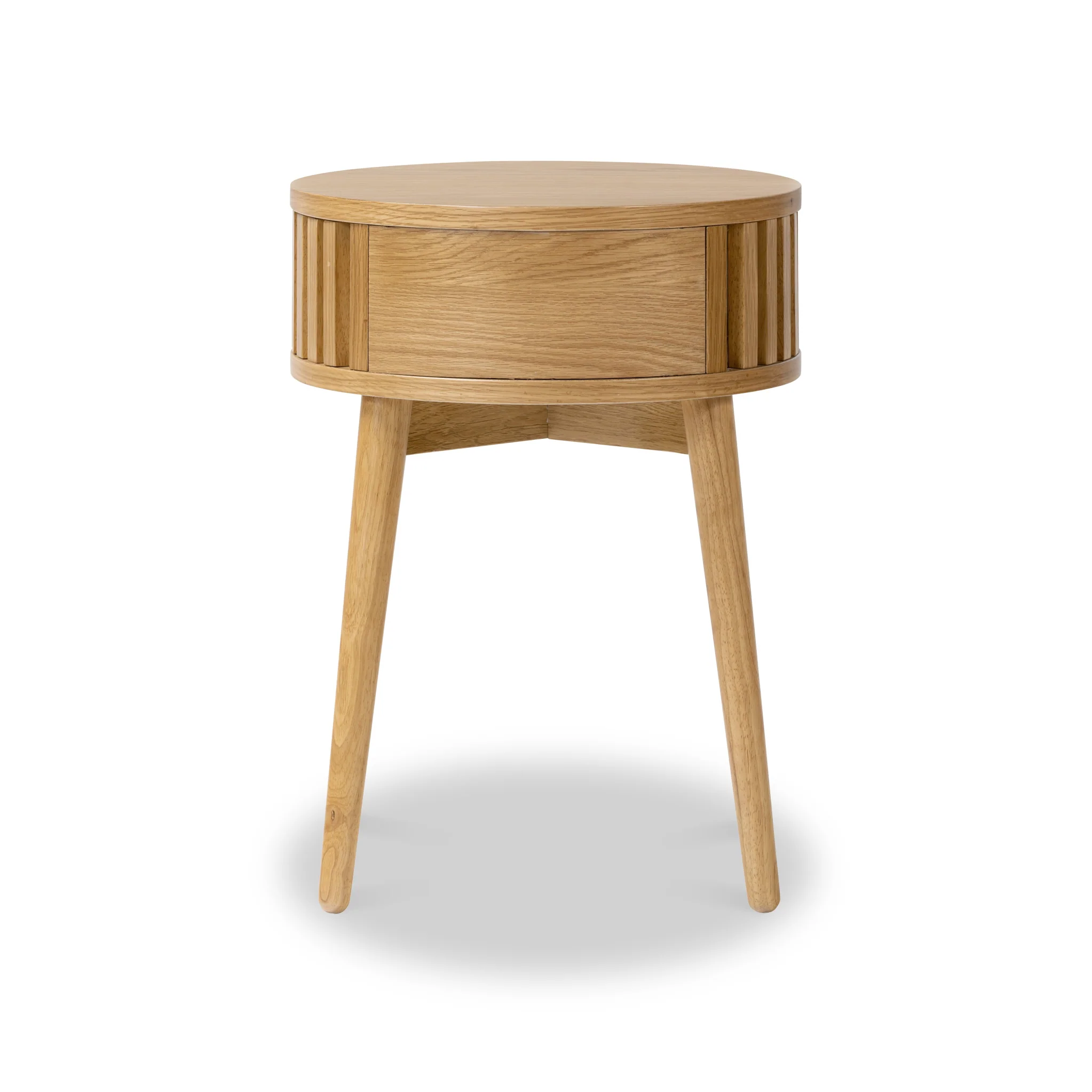 Shorwell Oak Slatted Round 1 Drawer Side Table - Image 7
