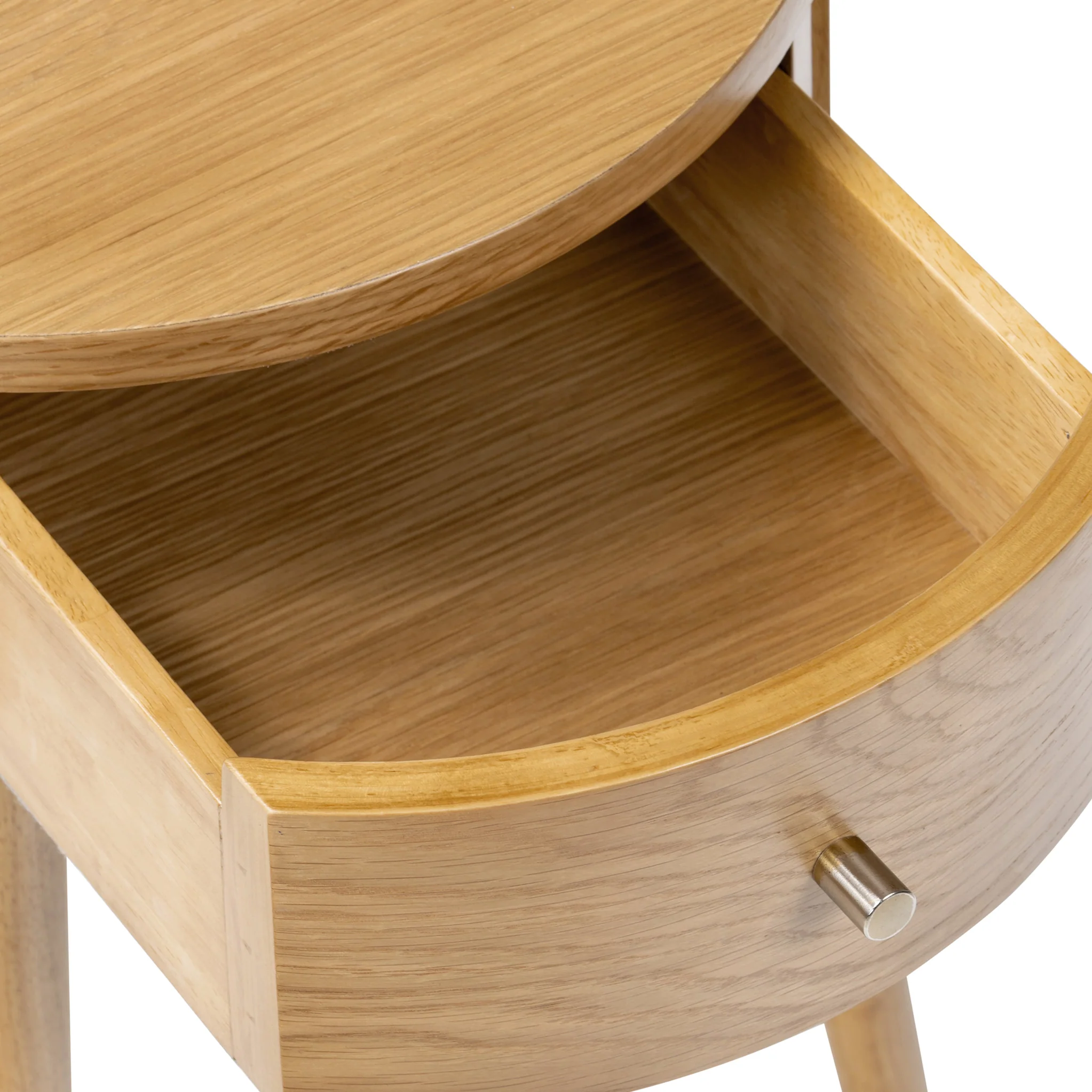 Shorwell Oak Slatted Round 1 Drawer Side Table - Image 8
