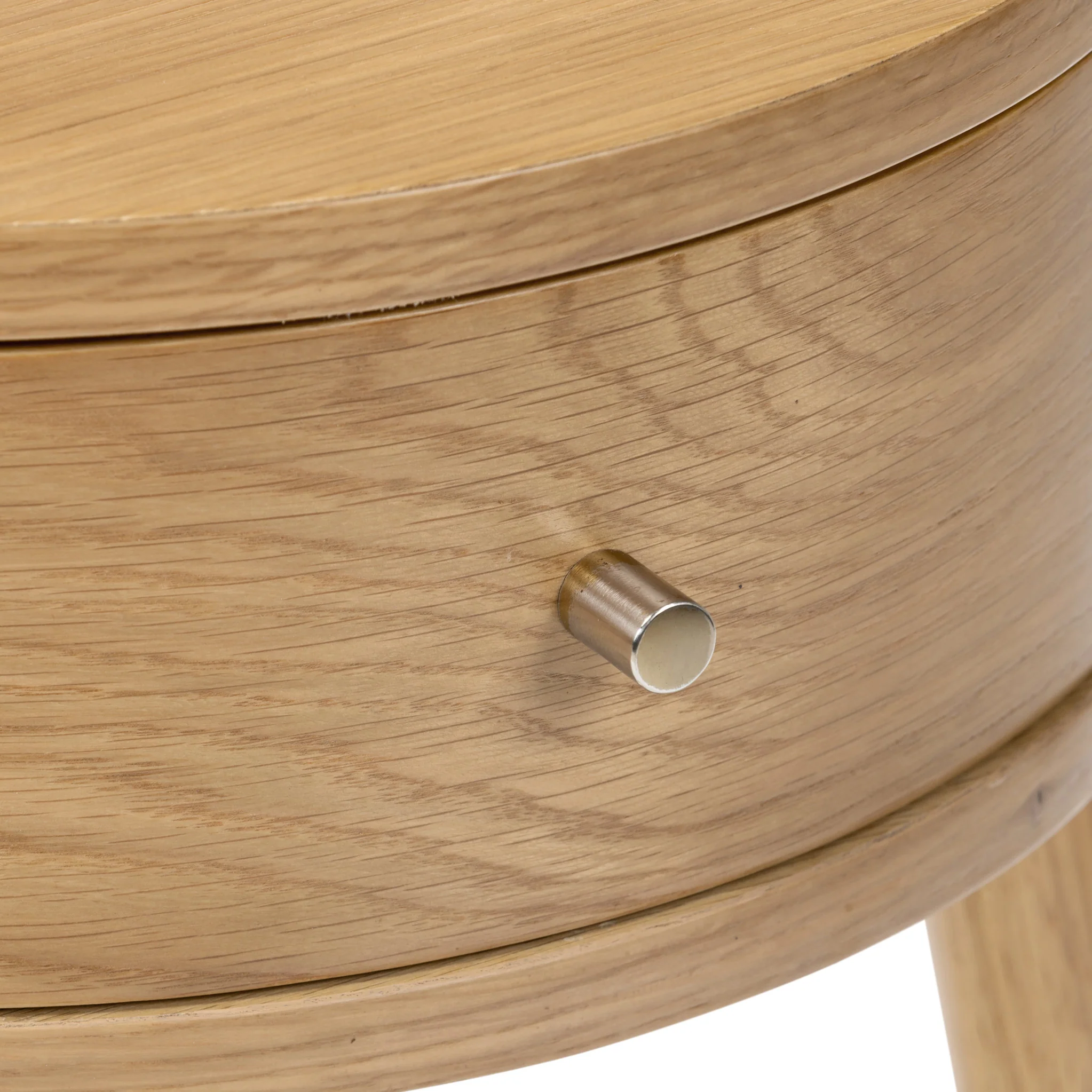 Shorwell Oak Slatted Round 1 Drawer Side Table - Image 9