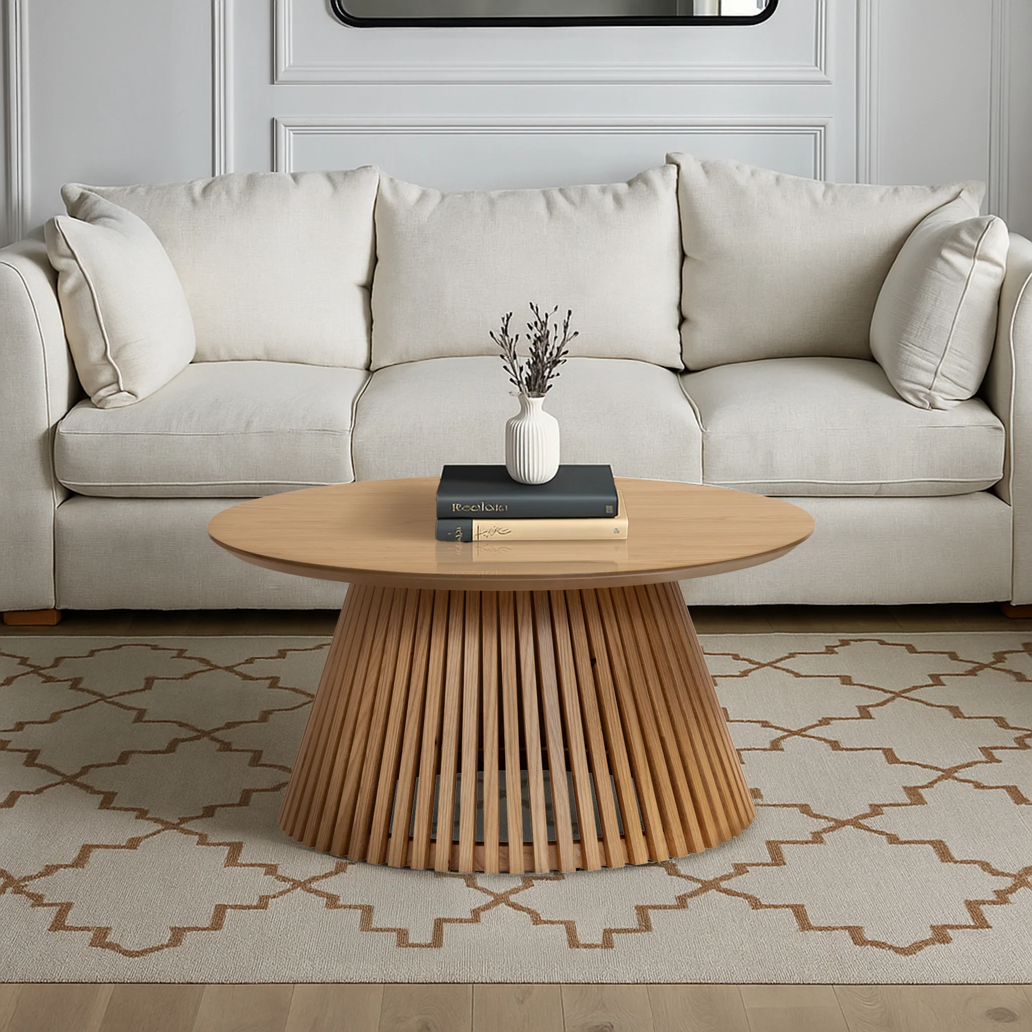 Shorwell Oak Slatted Round Coffee Table - Image 2