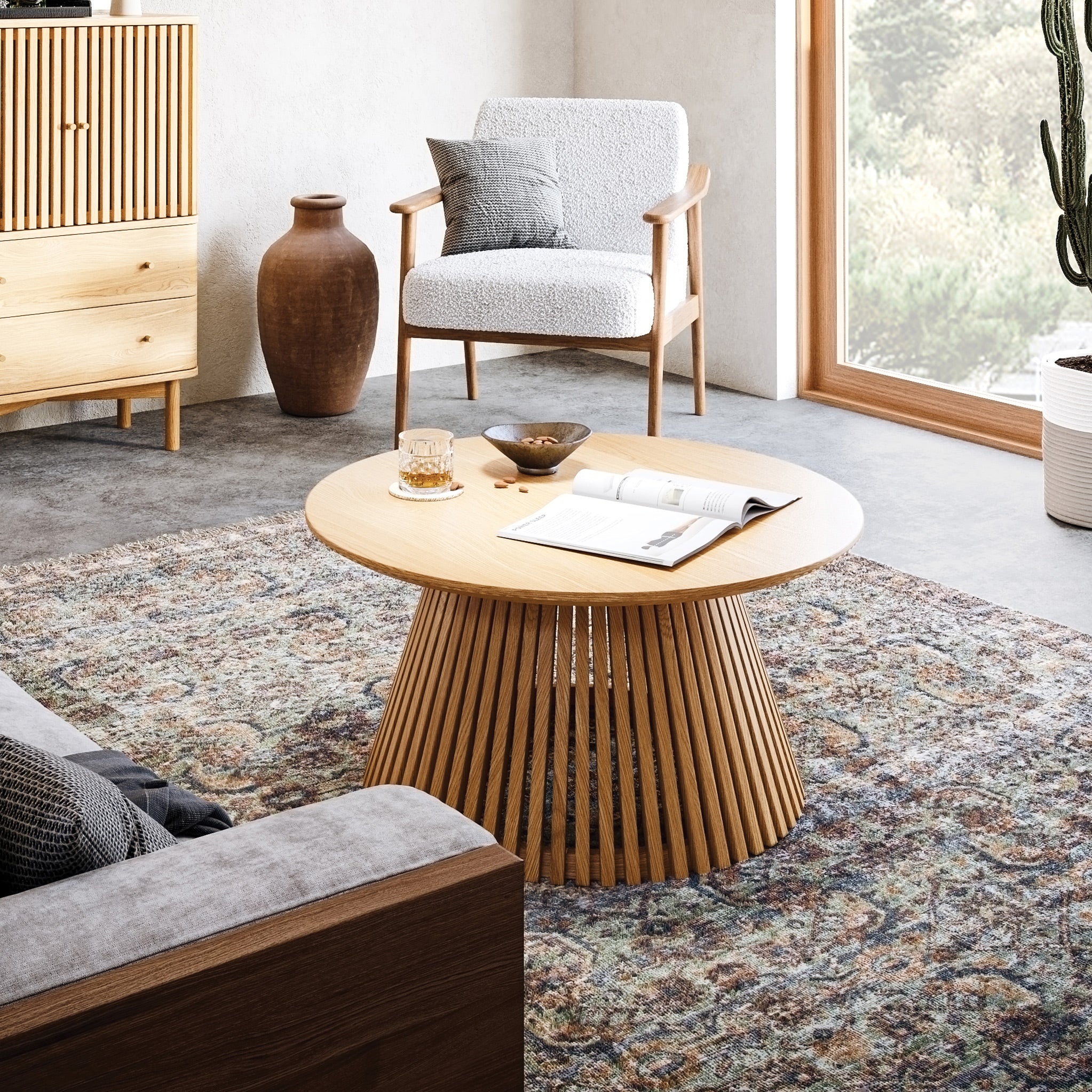 Shorwell Oak Slatted Round Coffee Table - Image 9