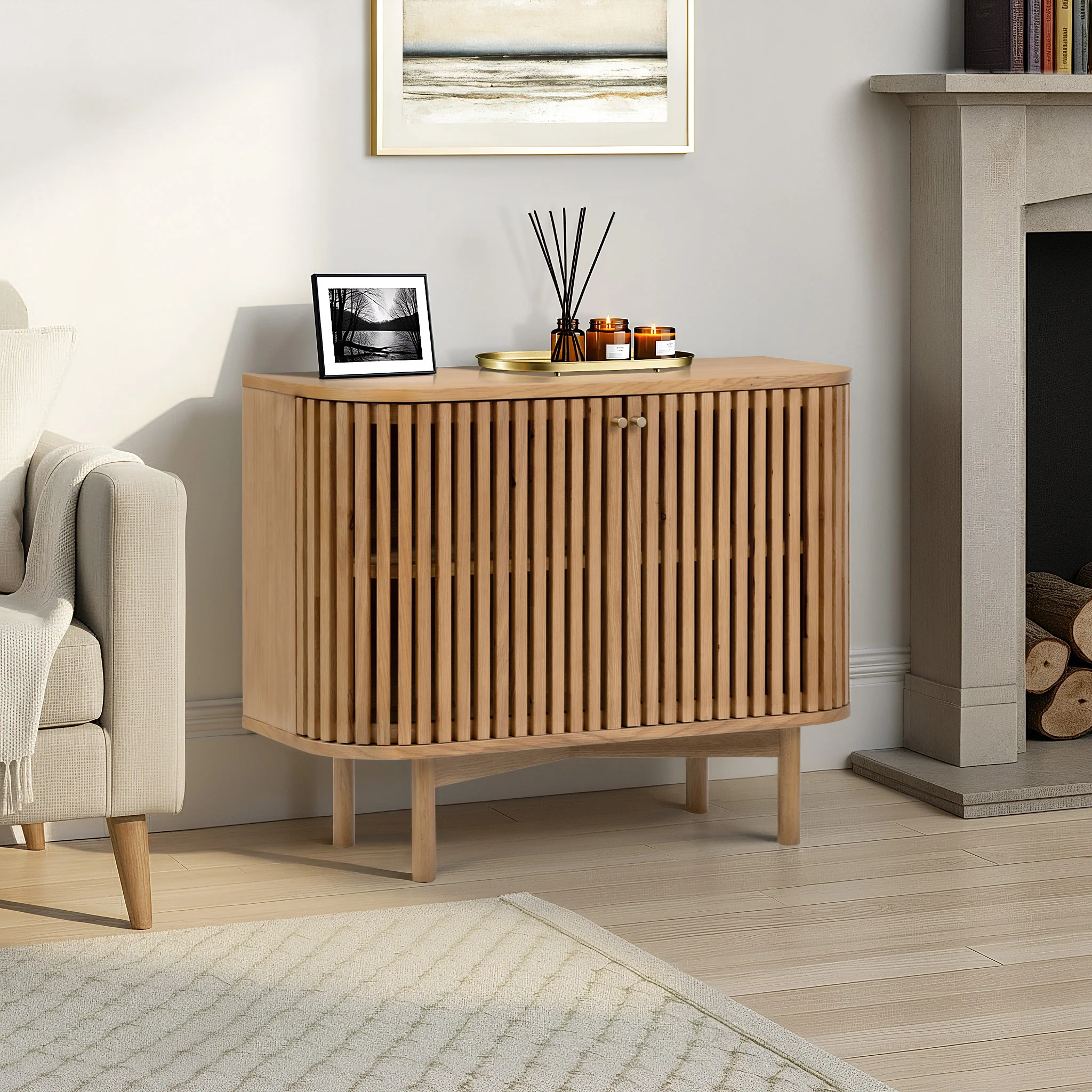 Shorwell Oak Slatted Small Sideboard - Image 2