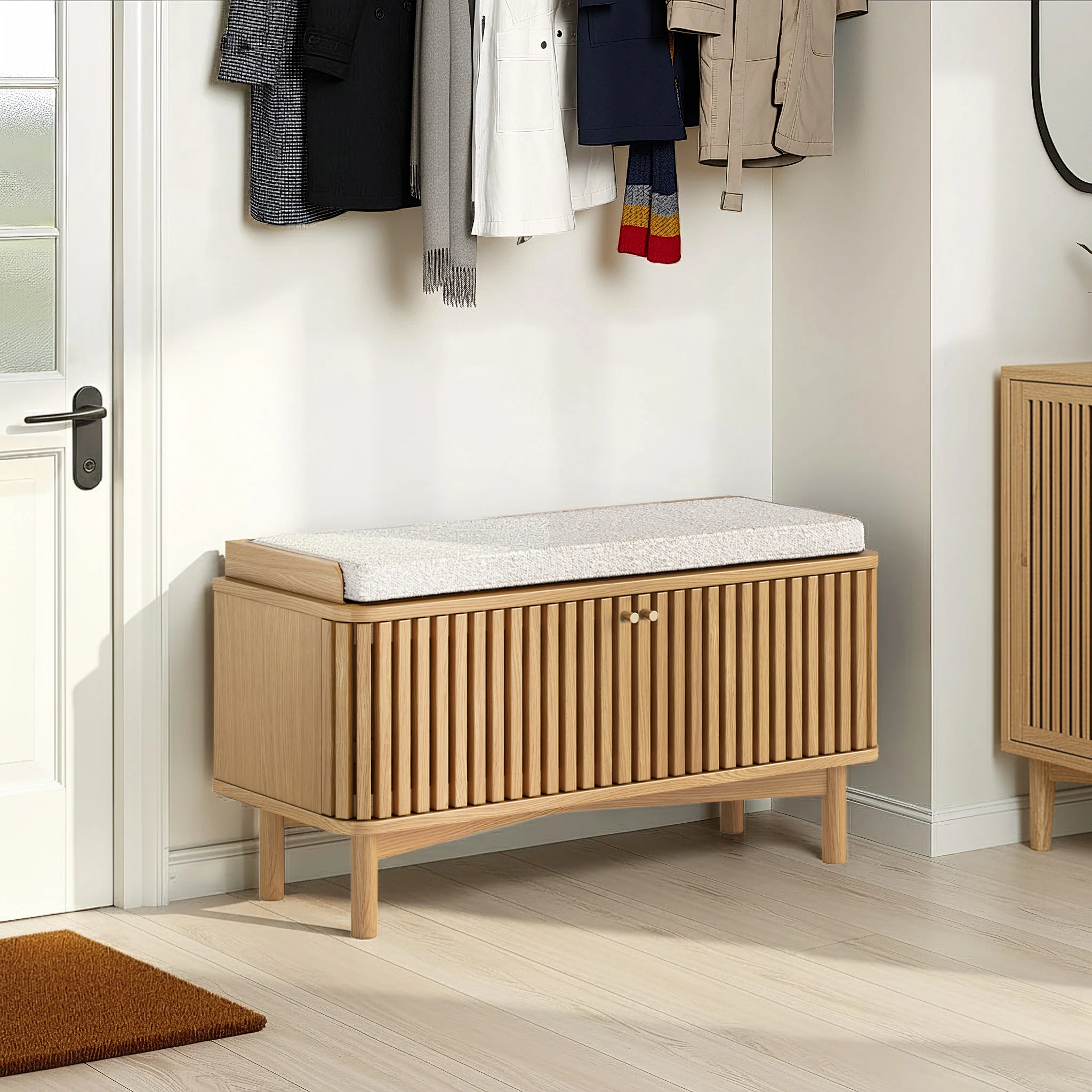 Shorwell Oak Slatted Storage Bench - Image 2